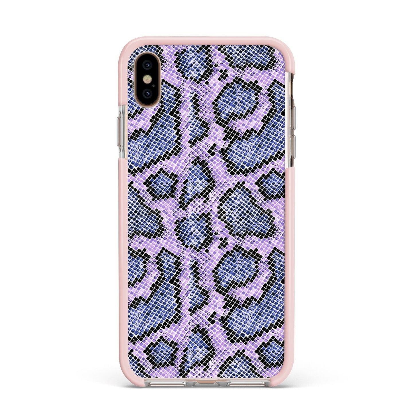 Purple And Blue Snakeskin Apple iPhone Xs Max Impact Case Pink Edge on Gold Phone