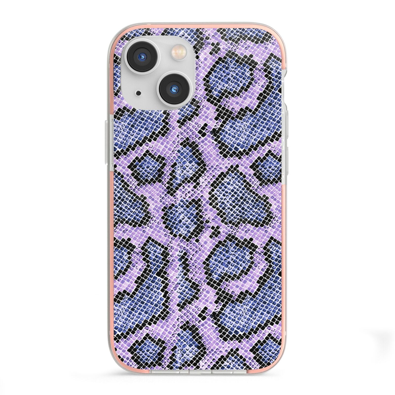 Purple And Blue Snakeskin iPhone 13 Mini TPU Impact Case with Pink Edges