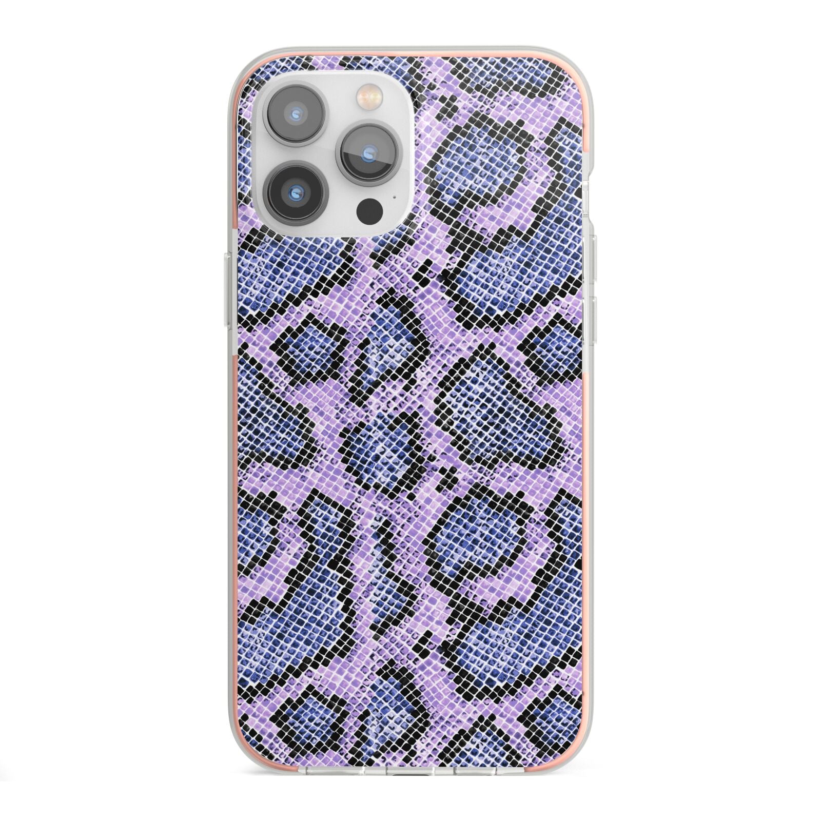 Purple And Blue Snakeskin iPhone 13 Pro Max TPU Impact Case with Pink Edges