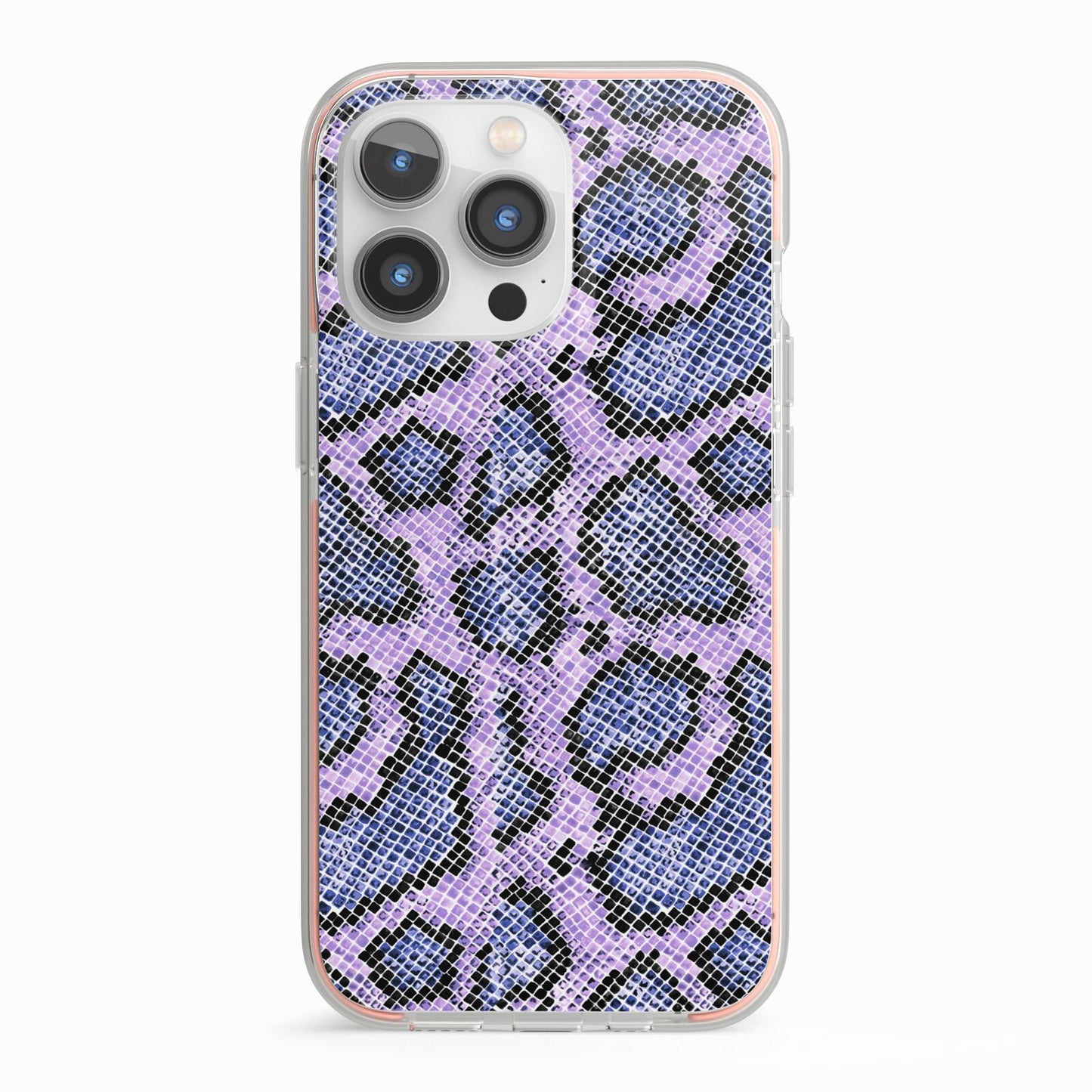 Purple And Blue Snakeskin iPhone 13 Pro TPU Impact Case with Pink Edges