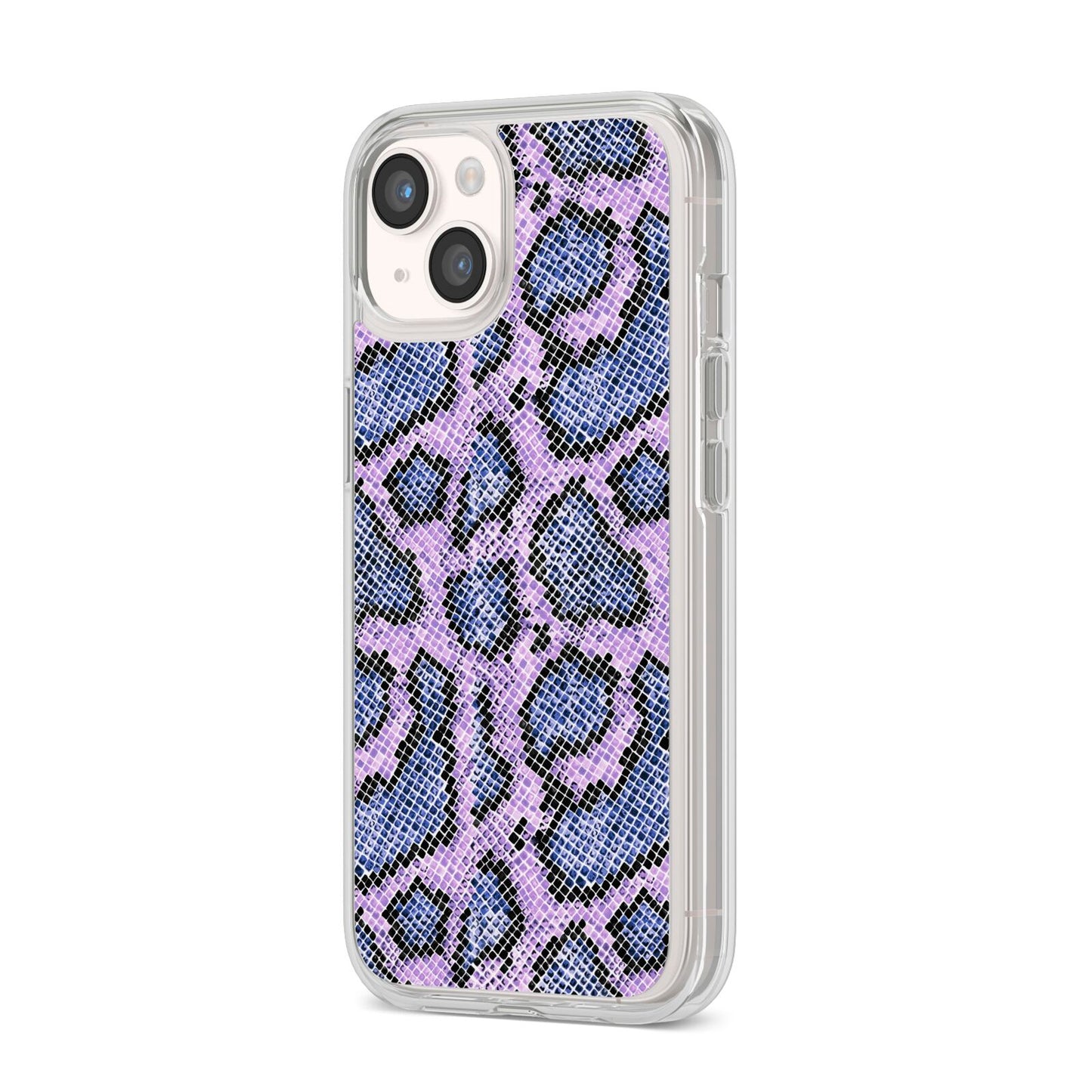 Purple And Blue Snakeskin iPhone 14 Clear Tough Case Starlight Angled Image