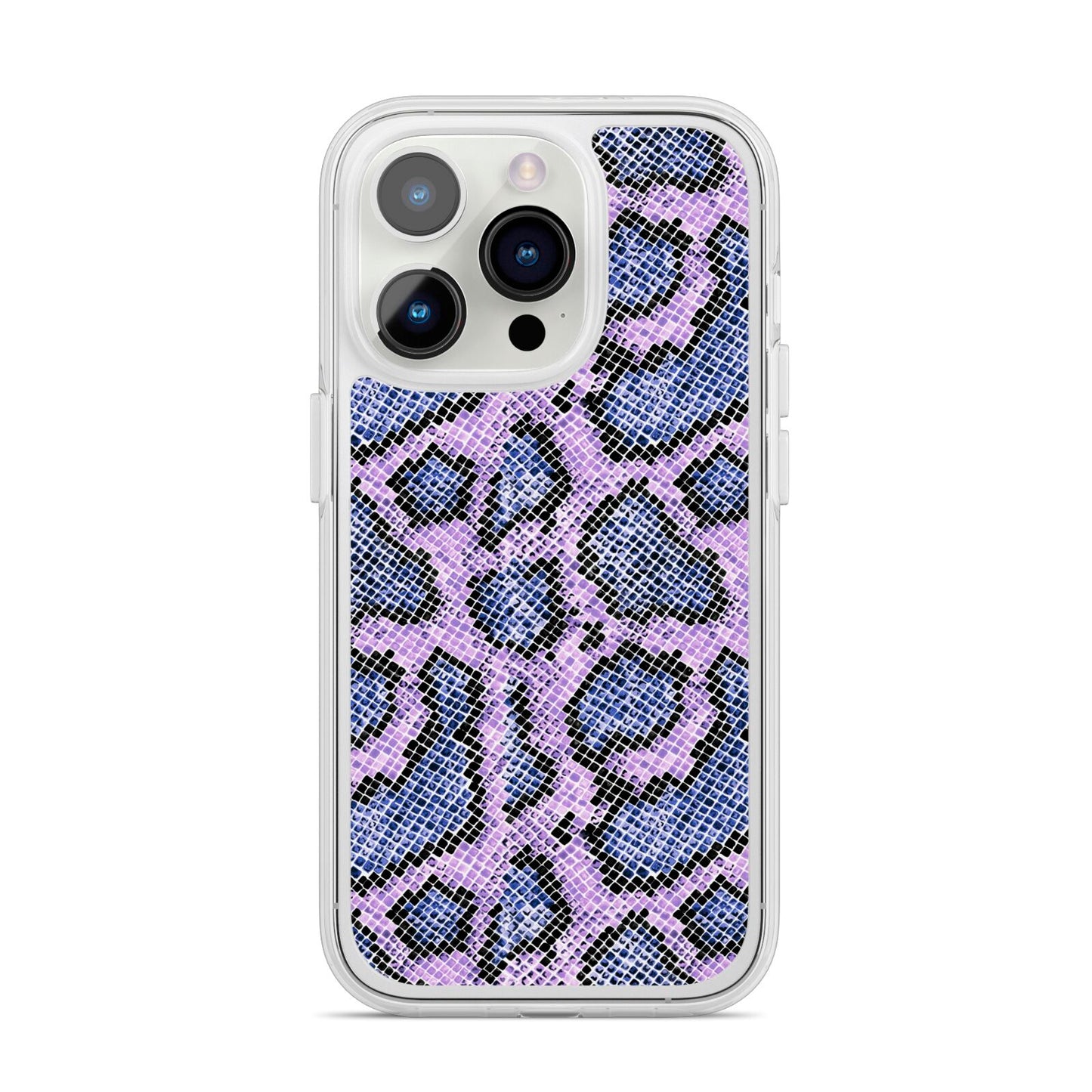 Purple And Blue Snakeskin iPhone 14 Pro Clear Tough Case Silver