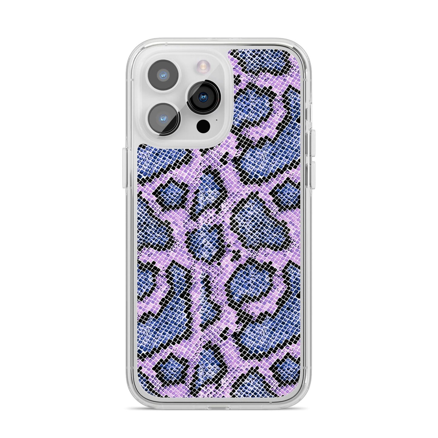 Purple And Blue Snakeskin iPhone 14 Pro Max Clear Tough Case Silver