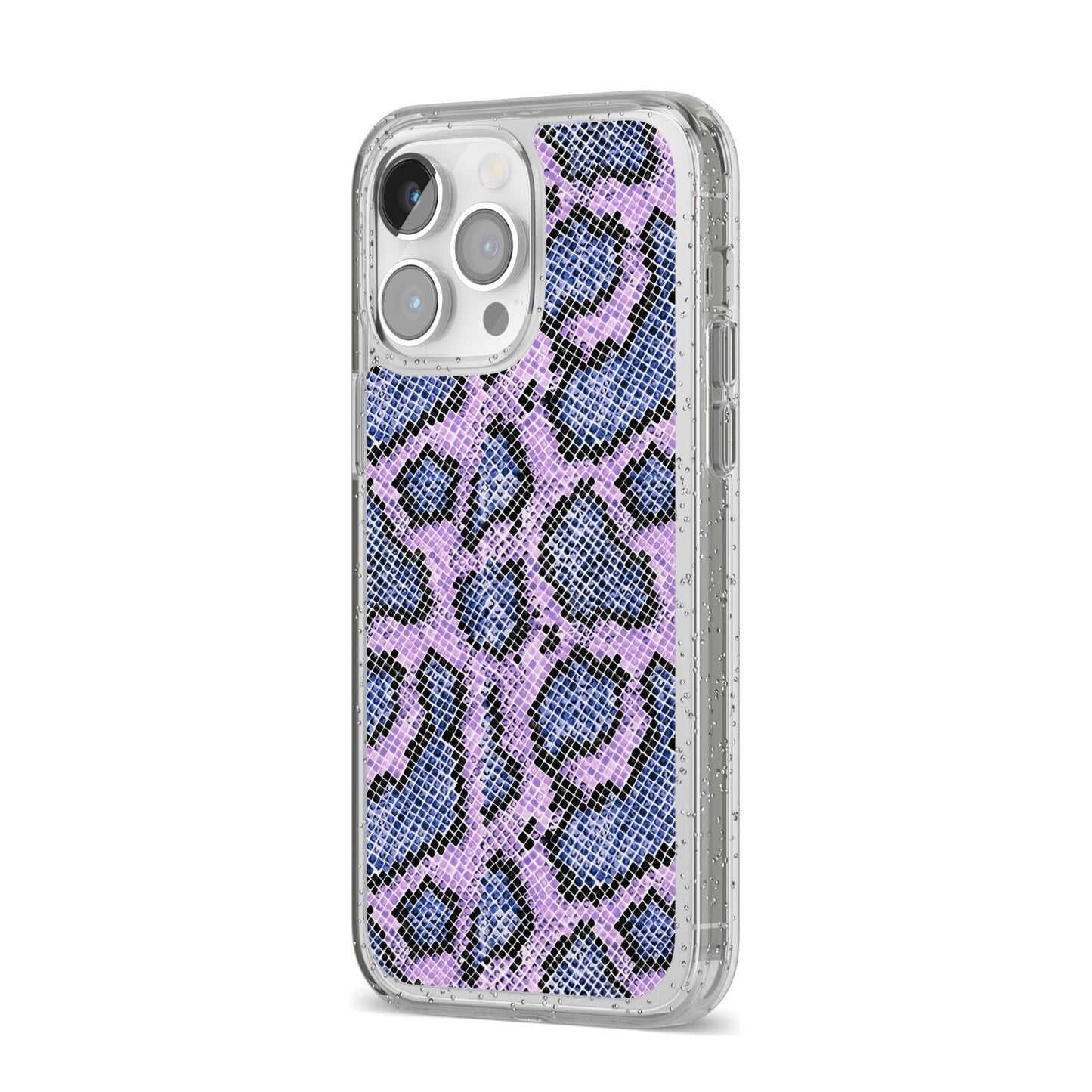 Purple And Blue Snakeskin iPhone 14 Pro Max Glitter Tough Case Silver Angled Image