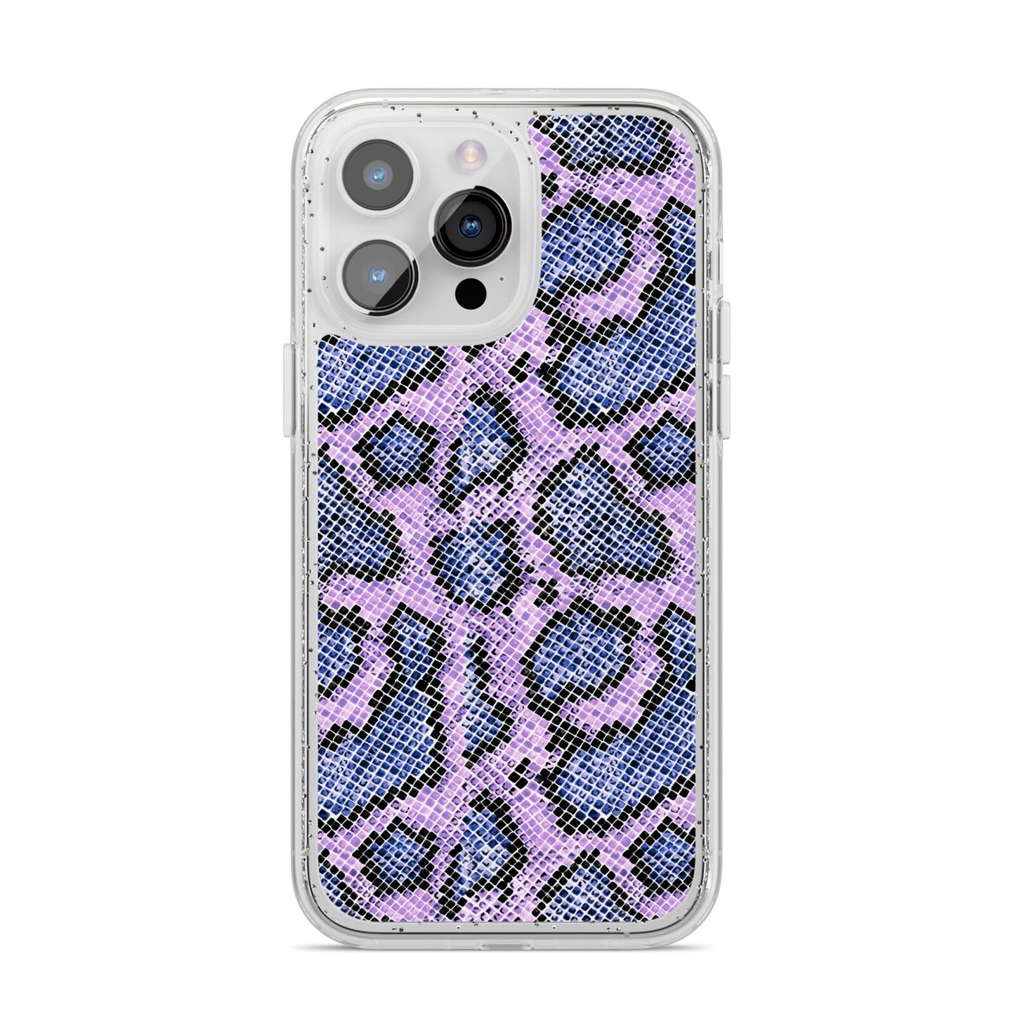 Purple And Blue Snakeskin iPhone 14 Pro Max Glitter Tough Case Silver