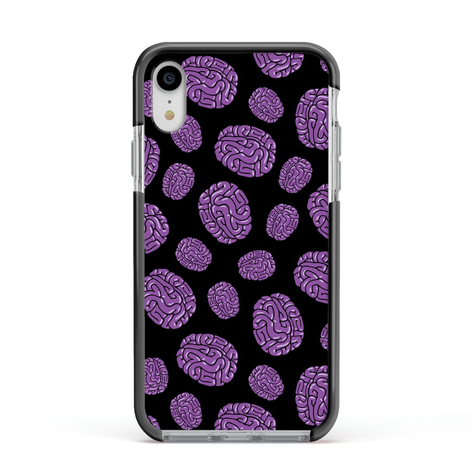 Purple Brains Apple iPhone XR Impact Case Black Edge on Silver Phone