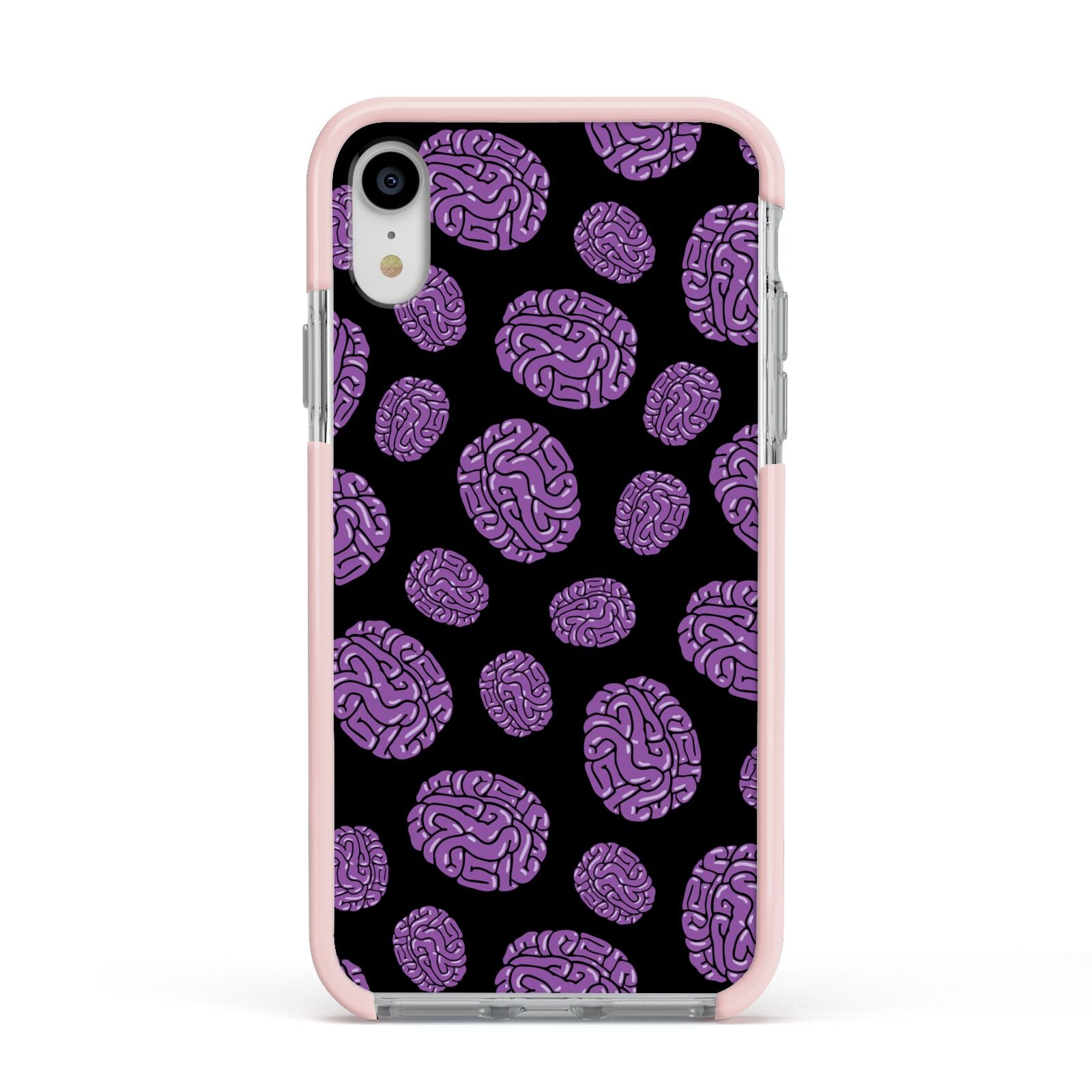 Purple Brains Apple iPhone XR Impact Case Pink Edge on Silver Phone