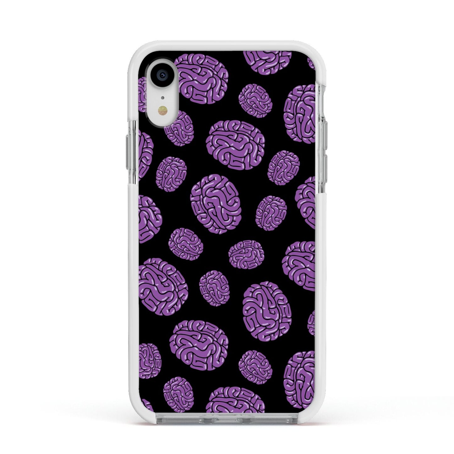 Purple Brains Apple iPhone XR Impact Case White Edge on Silver Phone