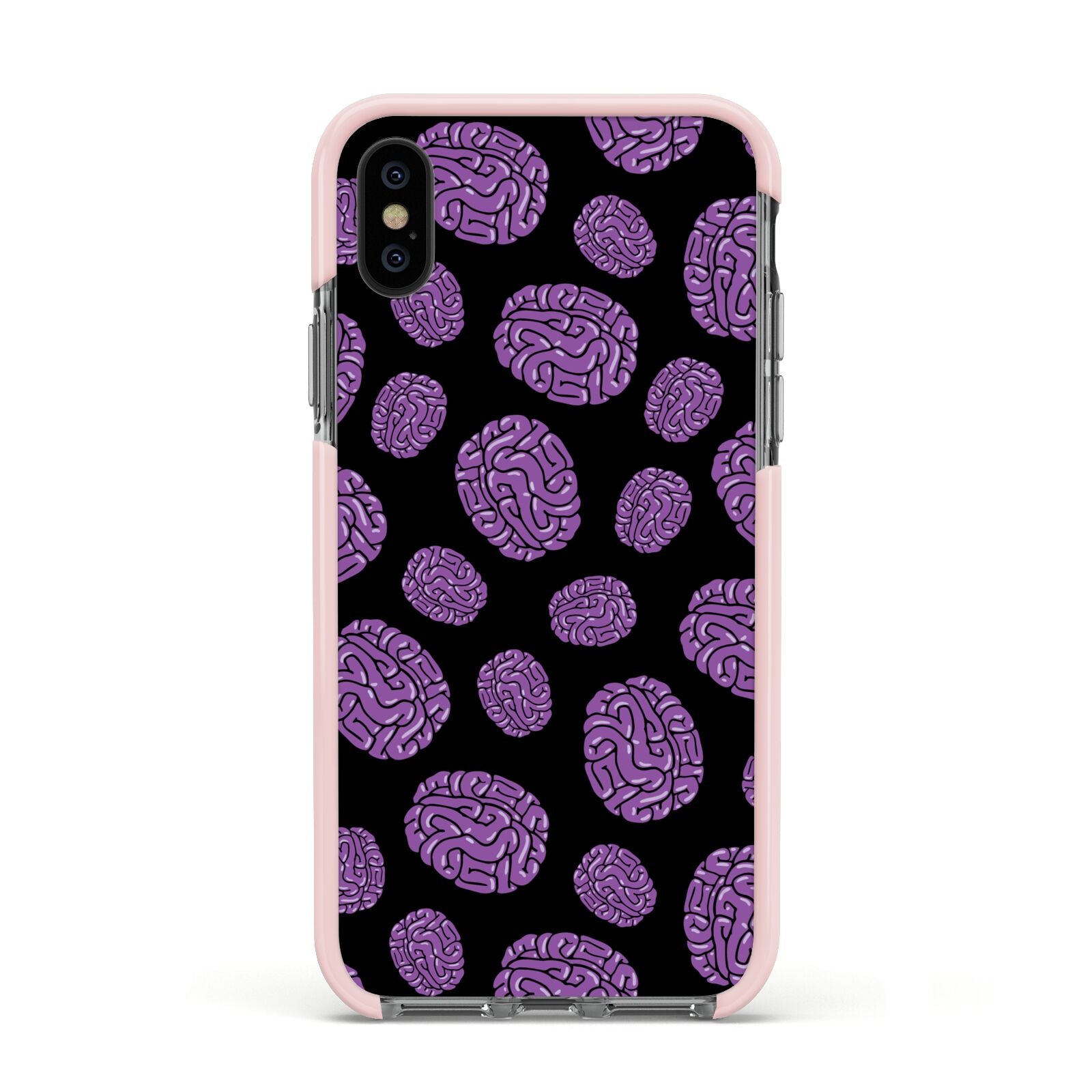 Purple Brains Apple iPhone Xs Impact Case Pink Edge on Black Phone