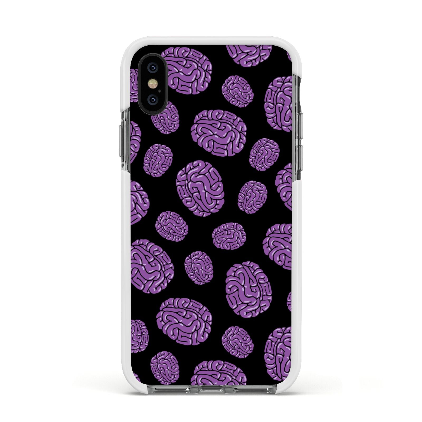 Purple Brains Apple iPhone Xs Impact Case White Edge on Black Phone