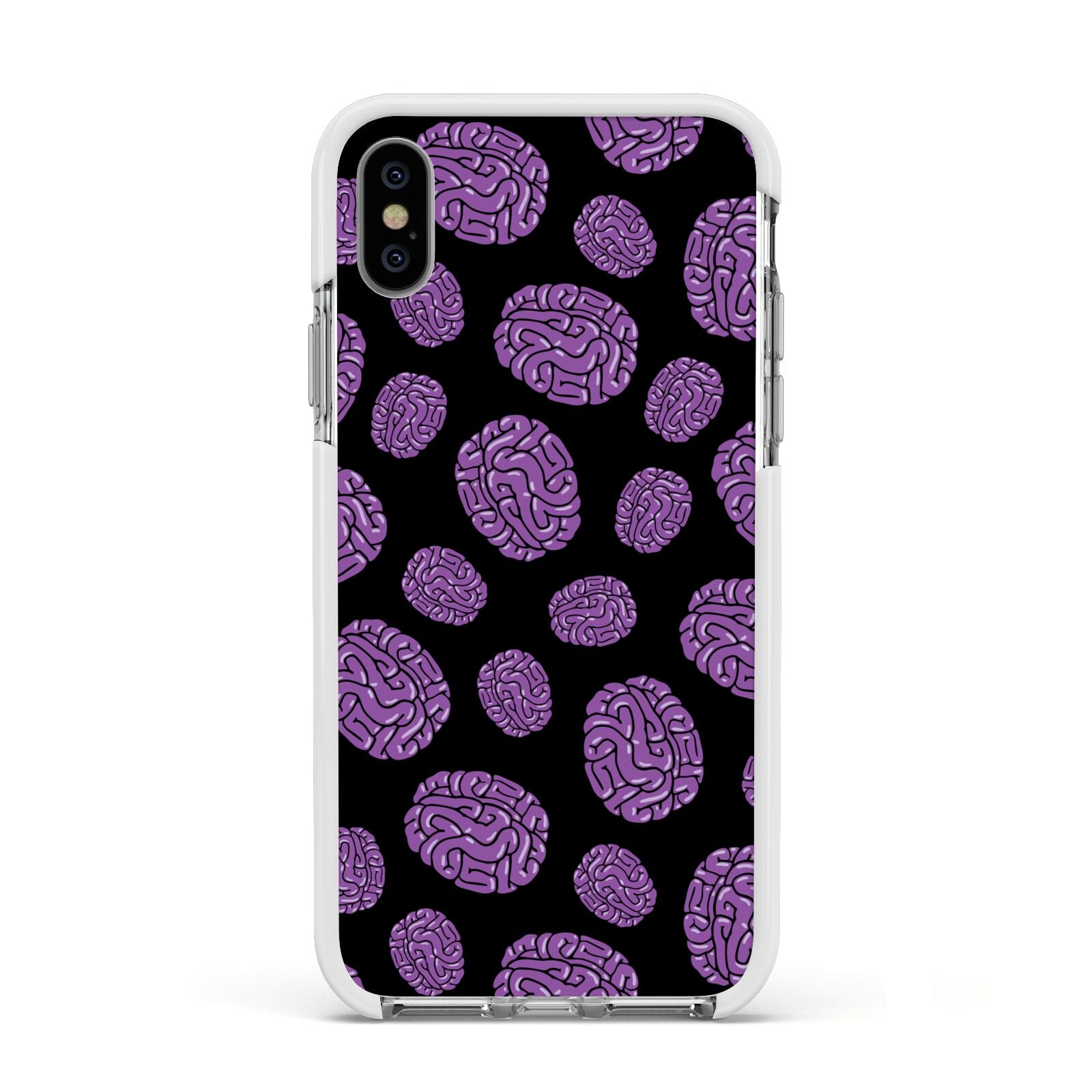 Purple Brains Apple iPhone Xs Impact Case White Edge on Silver Phone