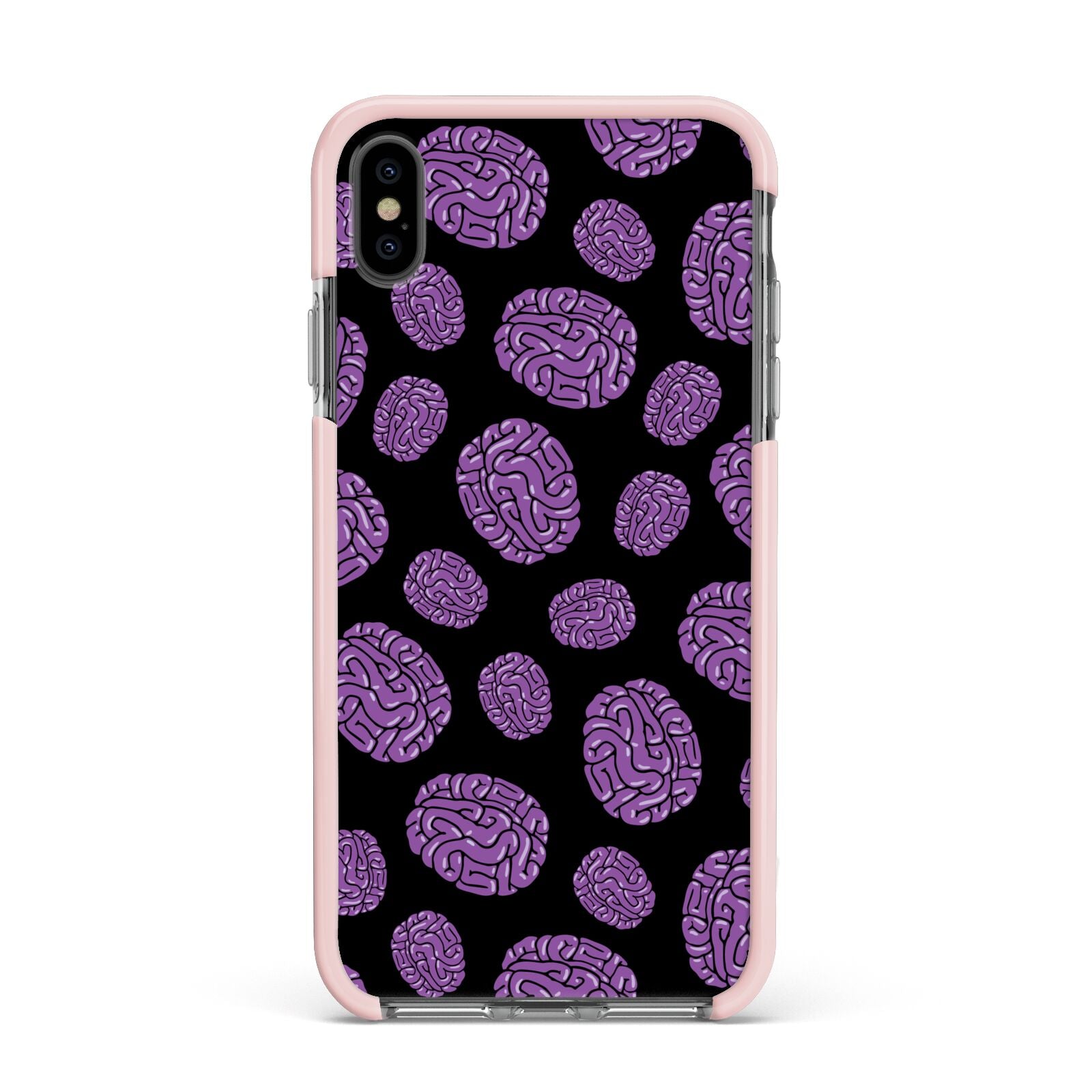 Purple Brains Apple iPhone Xs Max Impact Case Pink Edge on Black Phone