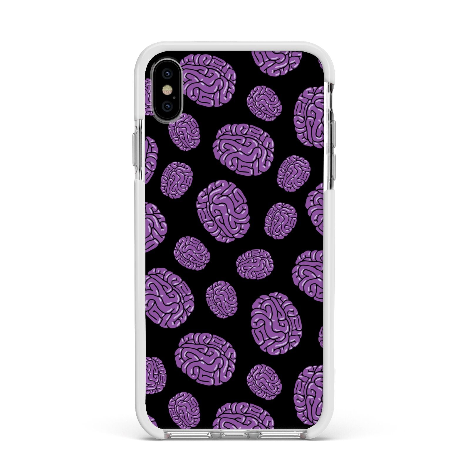 Purple Brains Apple iPhone Xs Max Impact Case White Edge on Silver Phone