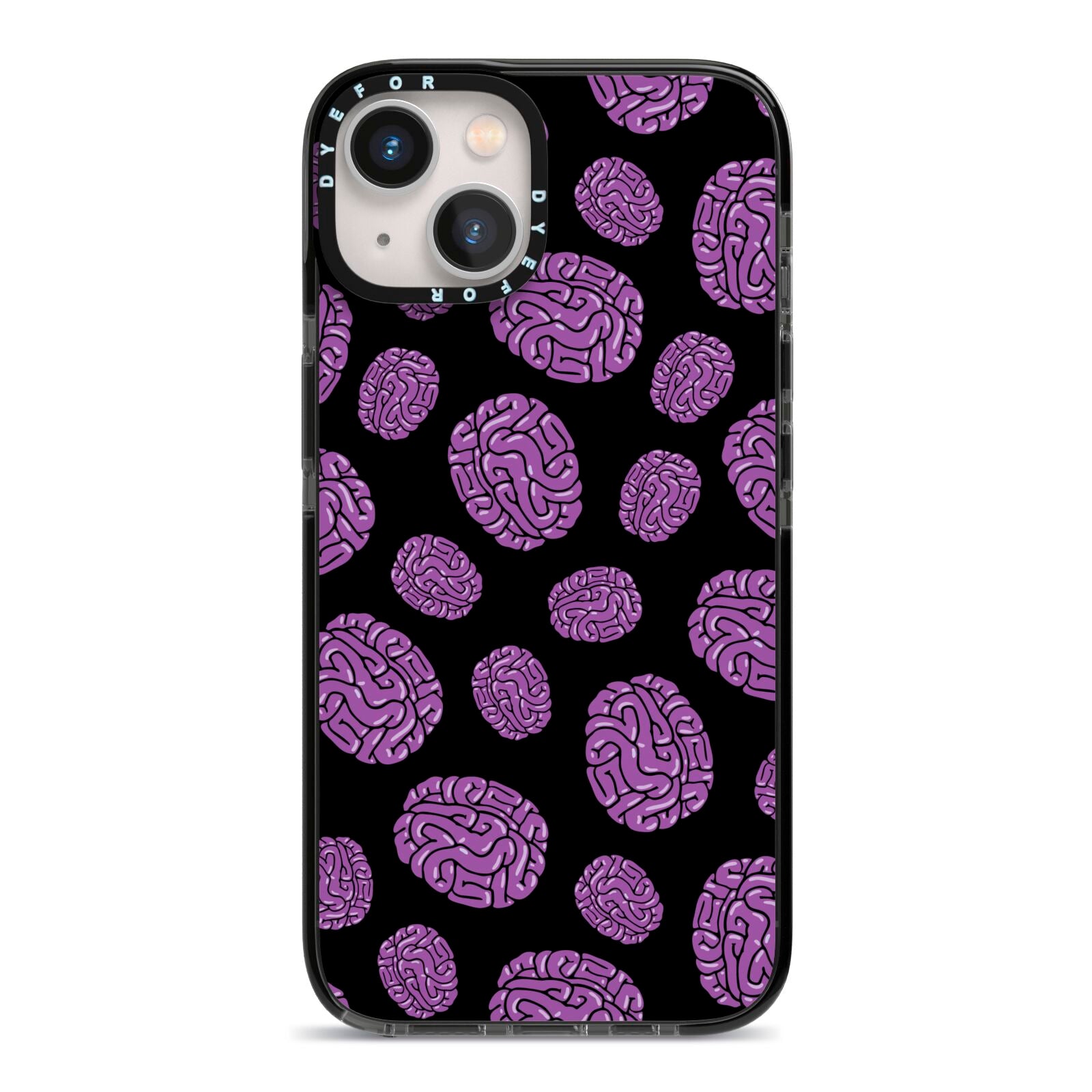 Purple Brains iPhone 13 Black Impact Case on Silver phone