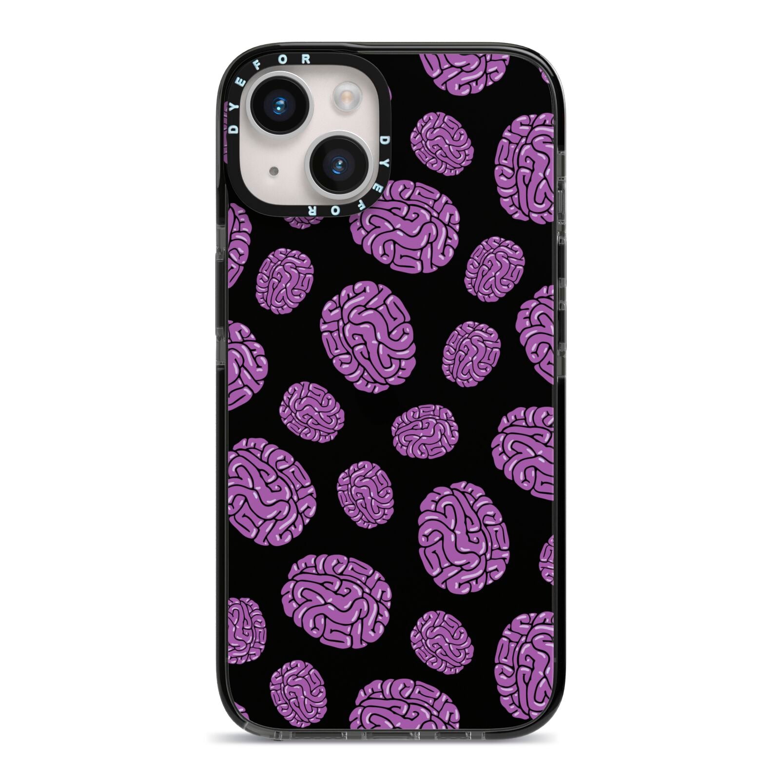 Purple Brains iPhone 14 Black Impact Case on Silver phone