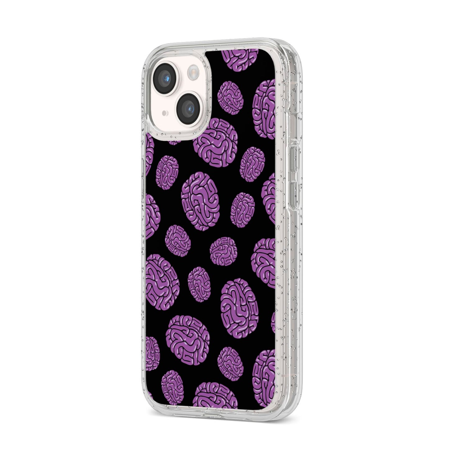 Purple Brains iPhone 14 Glitter Tough Case Starlight Angled Image