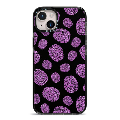 Purple Brains iPhone 14 Plus Black Impact Case on Silver phone