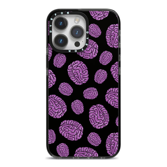 Purple Brains iPhone 14 Pro Max Black Impact Case on Silver phone