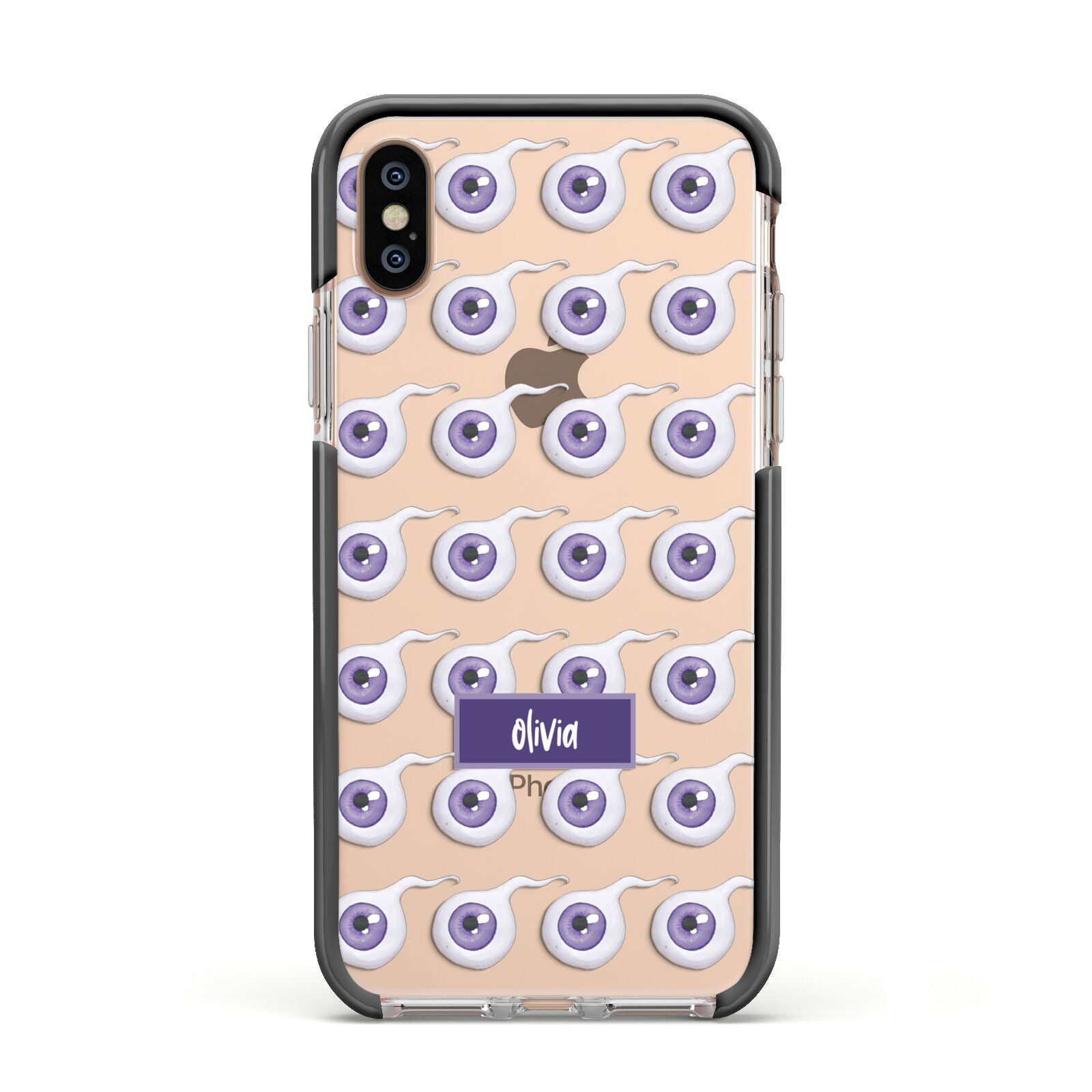 Purple Eyeballs Custom Halloween Apple iPhone Xs Impact Case Black Edge on Gold Phone