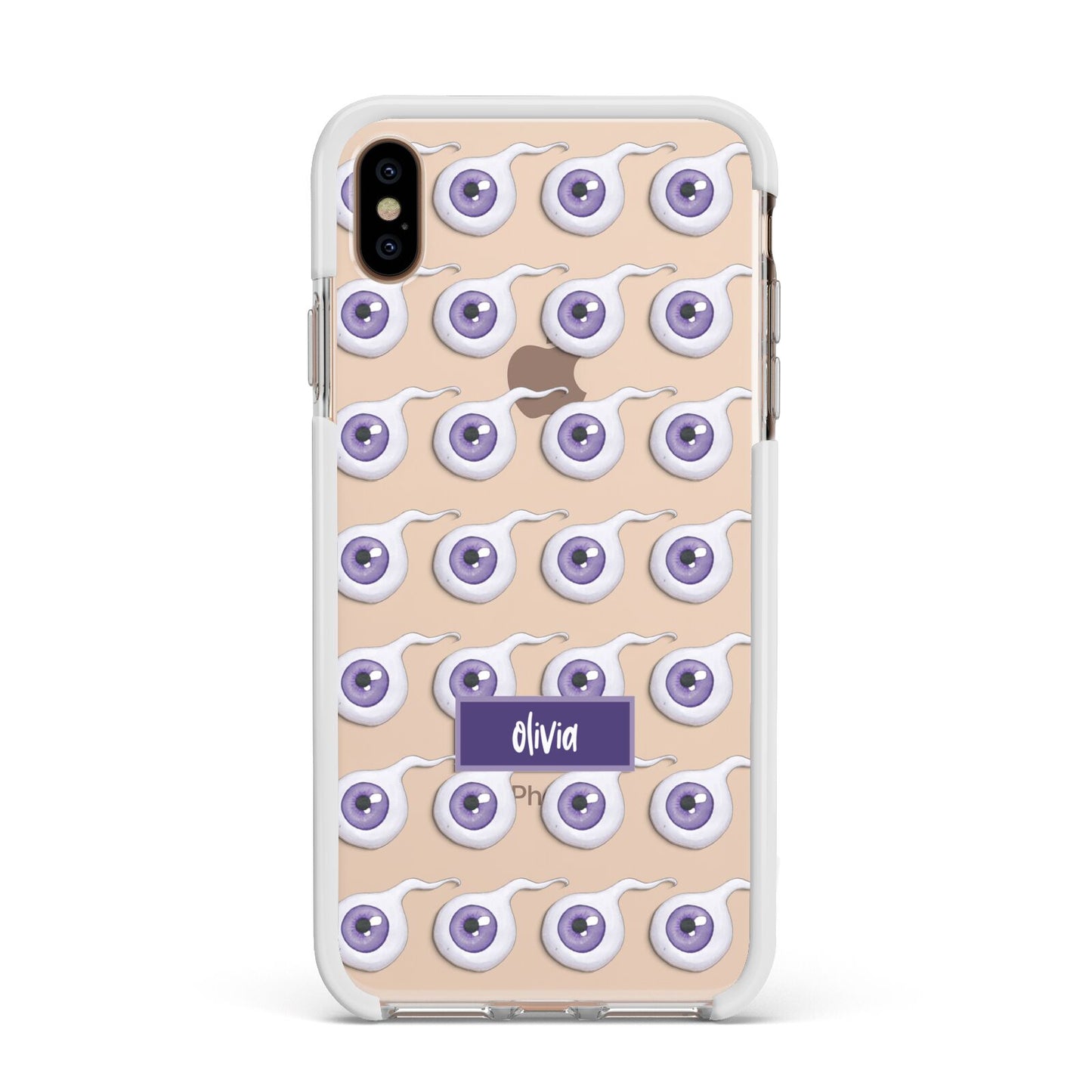 Purple Eyeballs Custom Halloween Apple iPhone Xs Max Impact Case White Edge on Gold Phone