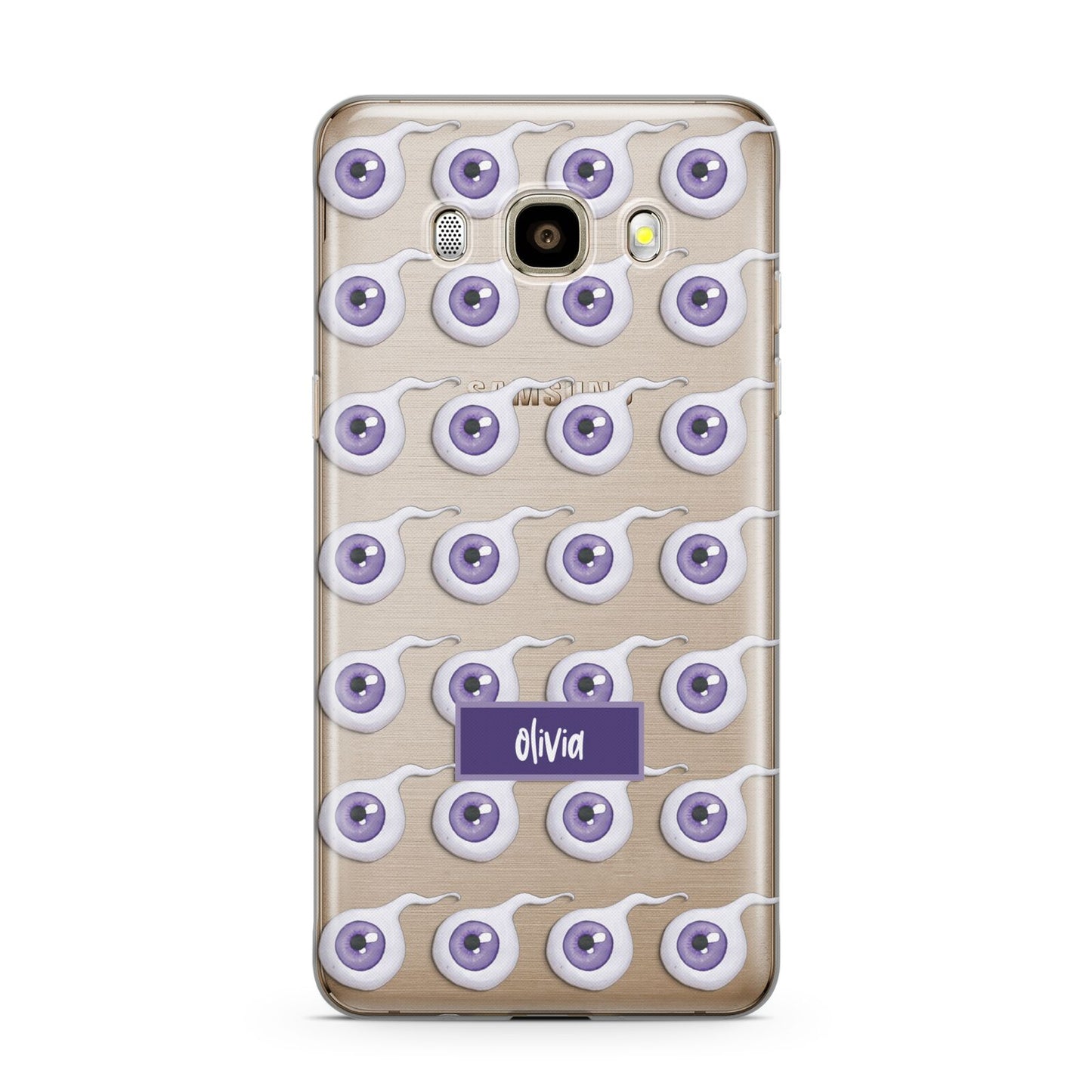 Purple Eyeballs Custom Halloween Samsung Galaxy J7 2016 Case on gold phone