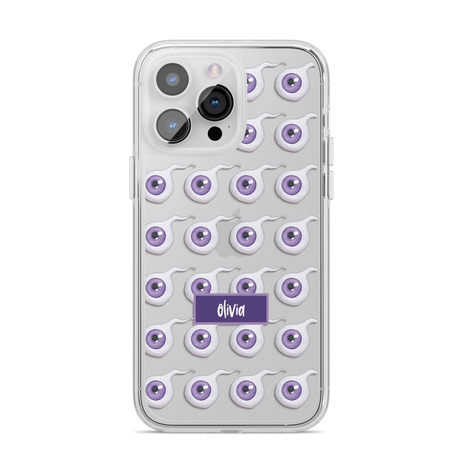 Purple Eyeballs Custom Halloween iPhone 14 Pro Max Clear Tough Case Silver