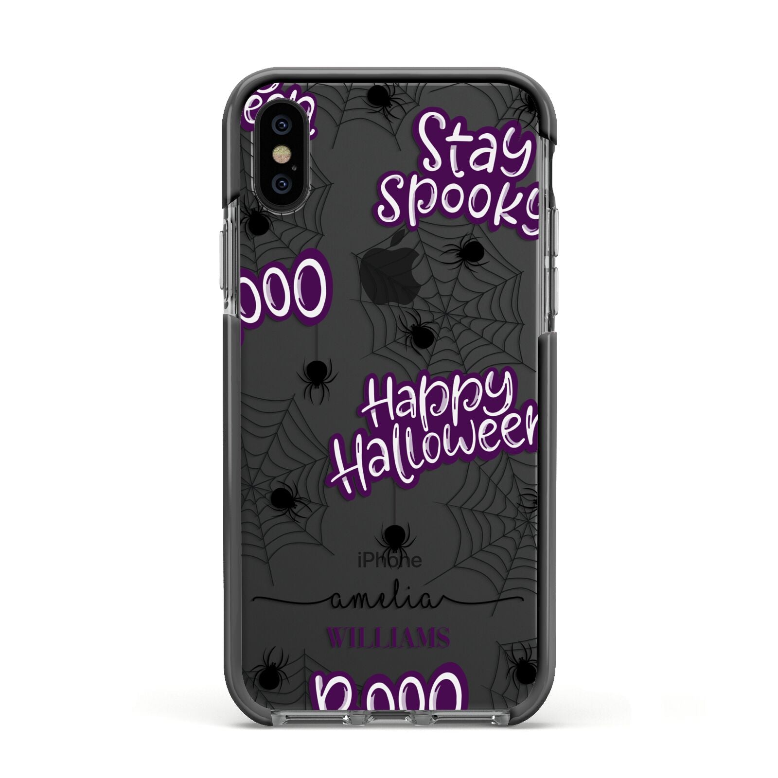 Purple Halloween Catchphrases Apple iPhone Xs Impact Case Black Edge on Black Phone