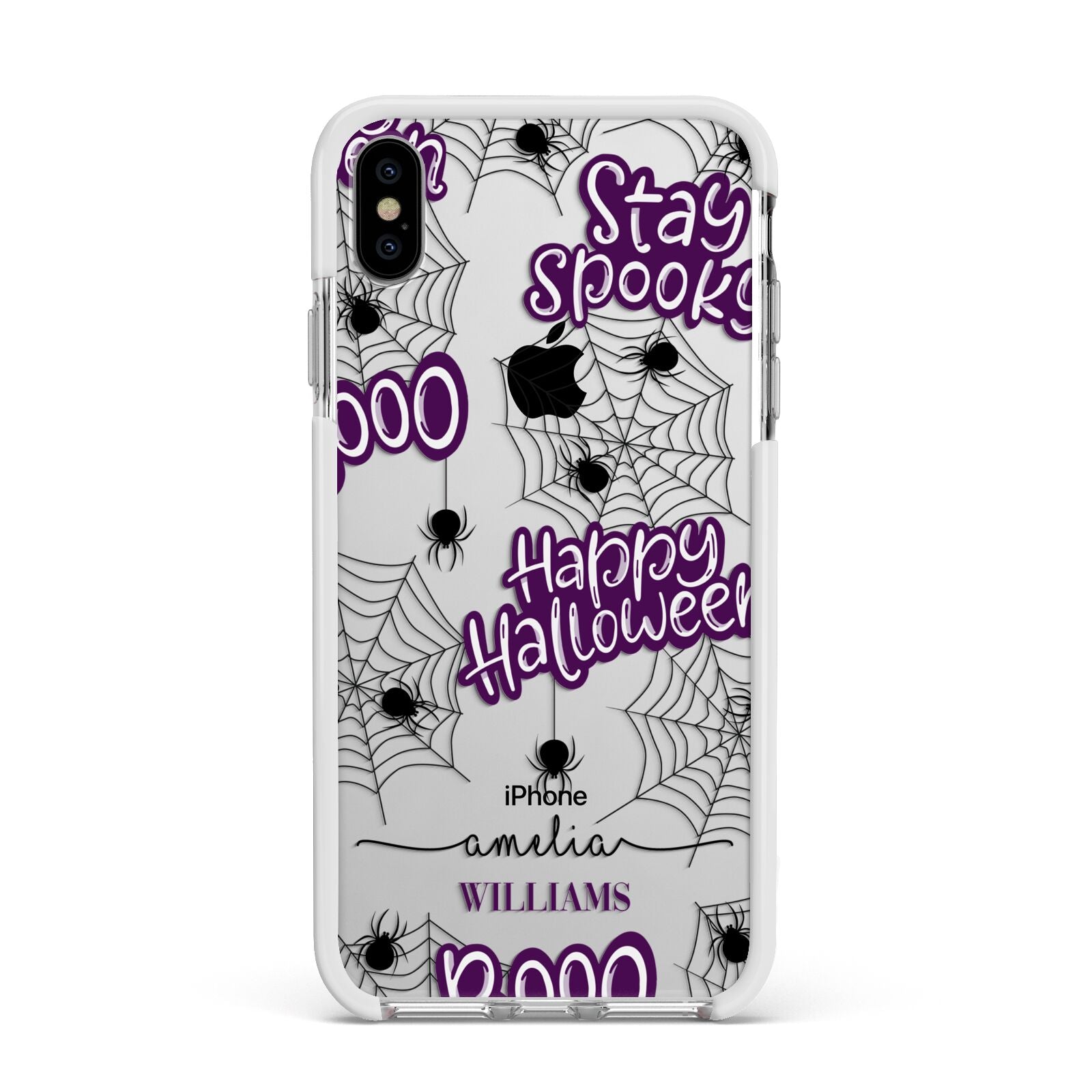 Purple Halloween Catchphrases Apple iPhone Xs Max Impact Case White Edge on Silver Phone