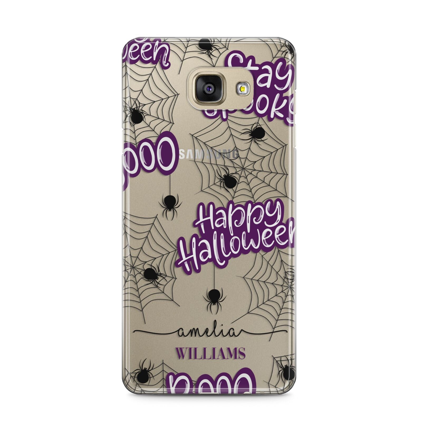 Purple Halloween Catchphrases Samsung Galaxy A5 2016 Case on gold phone