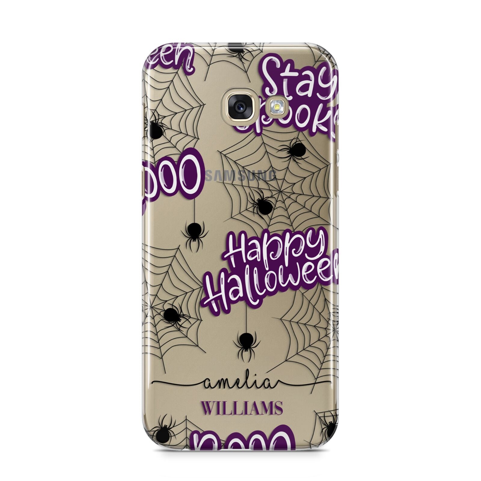 Purple Halloween Catchphrases Samsung Galaxy A5 2017 Case on gold phone