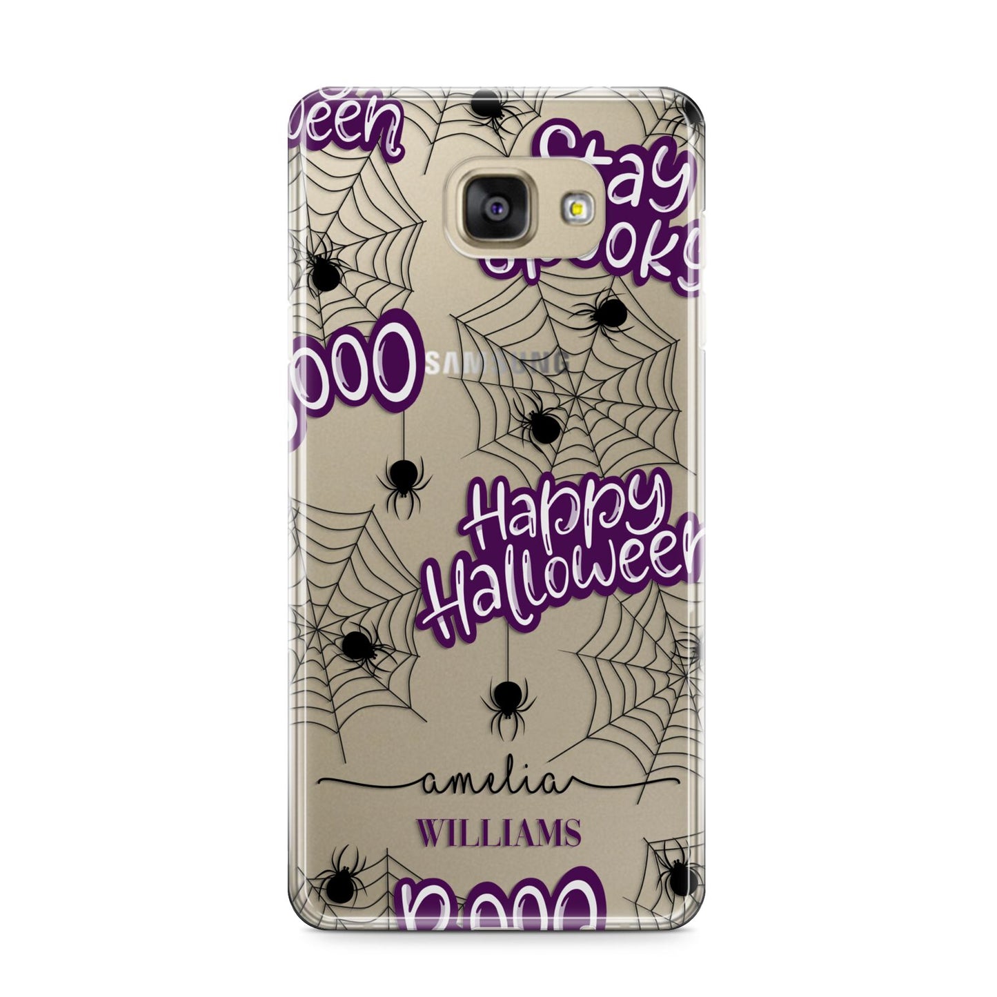 Purple Halloween Catchphrases Samsung Galaxy A9 2016 Case on gold phone