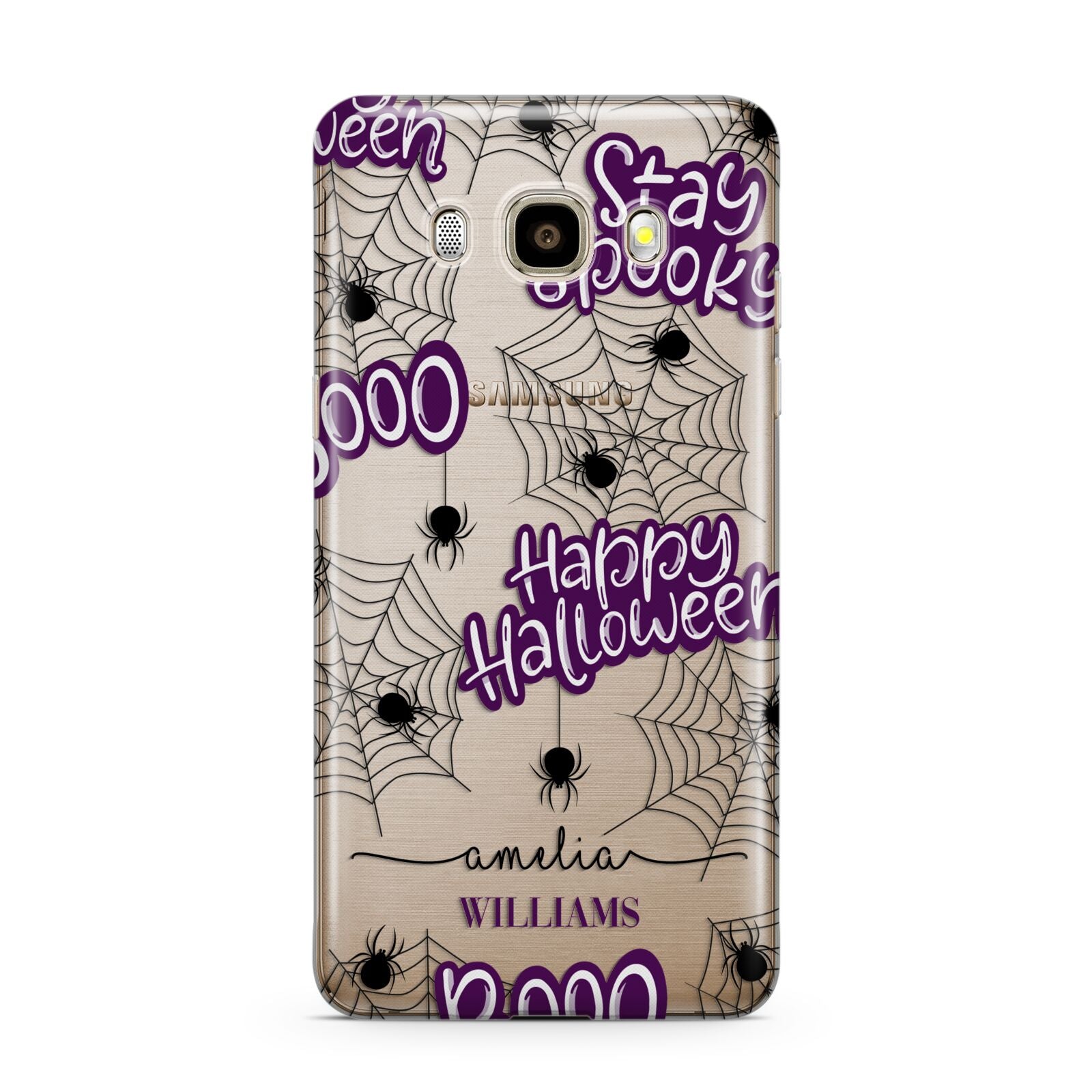 Purple Halloween Catchphrases Samsung Galaxy J7 2016 Case on gold phone