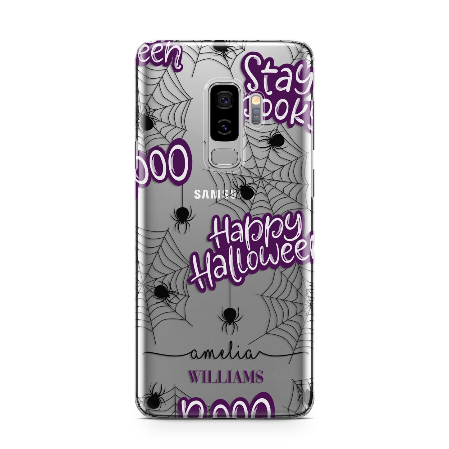 Purple Halloween Catchphrases Samsung Galaxy S9 Plus Case on Silver phone