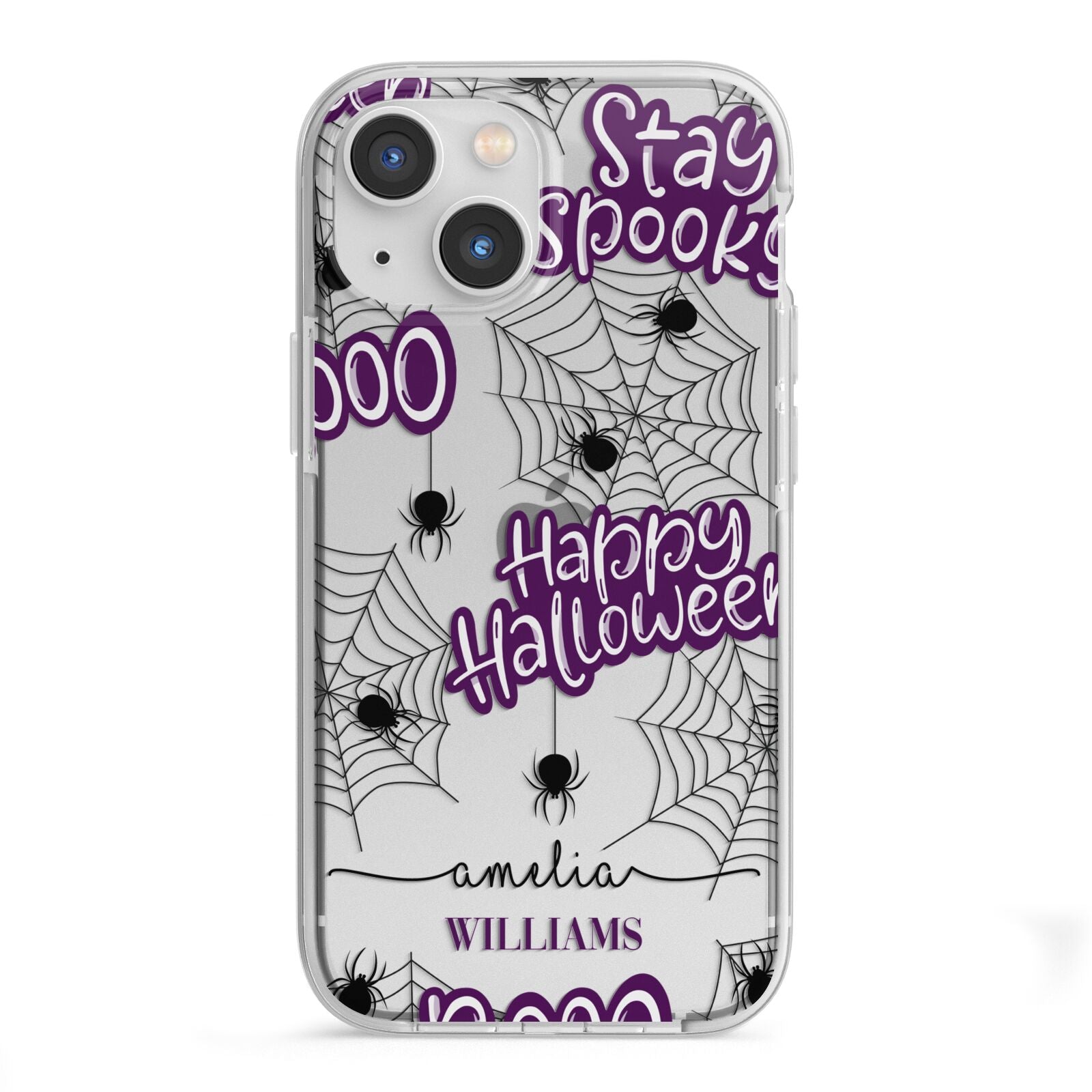 Purple Halloween Catchphrases iPhone 13 Mini TPU Impact Case with White Edges