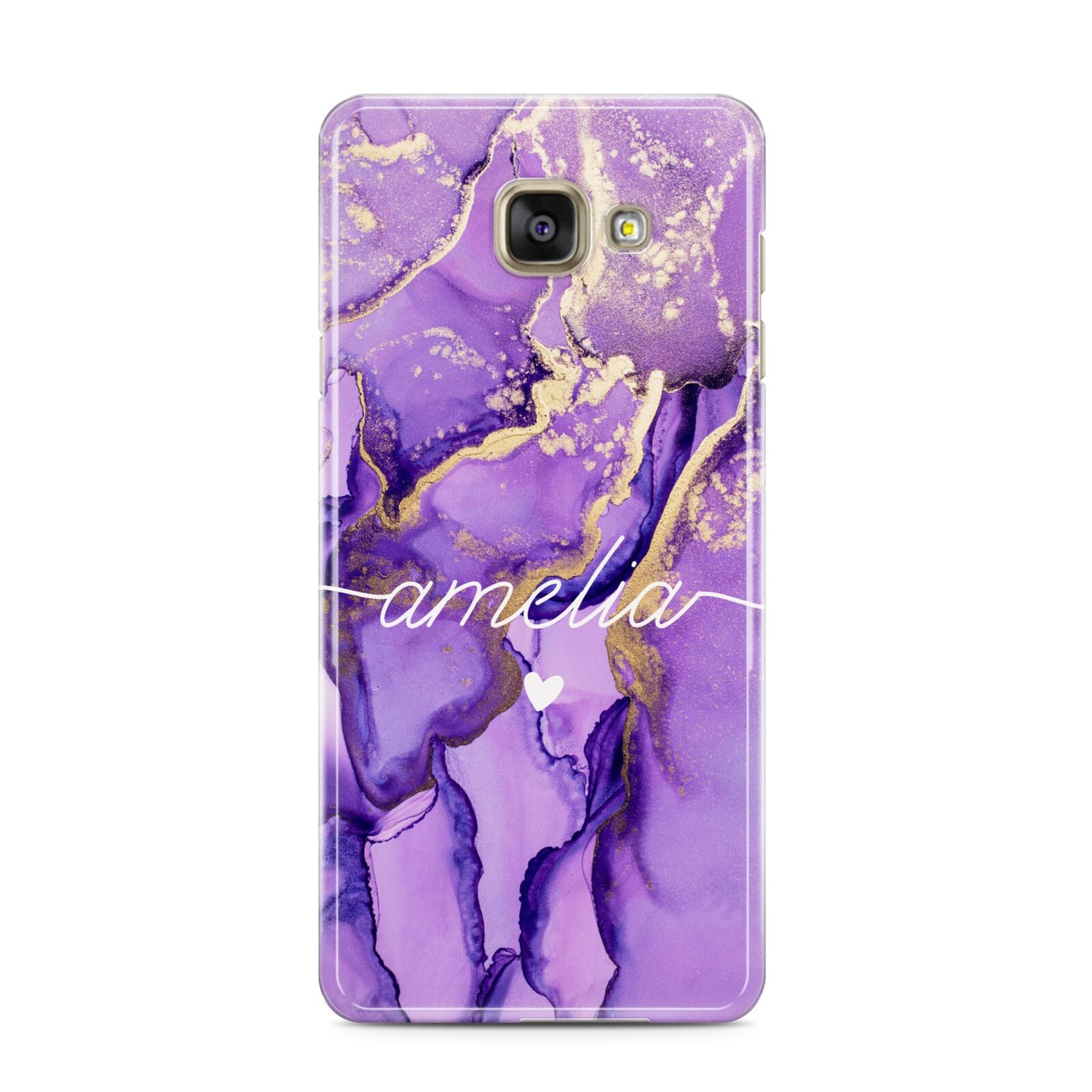 Purple Marble Samsung Galaxy A3 2016 Case on gold phone