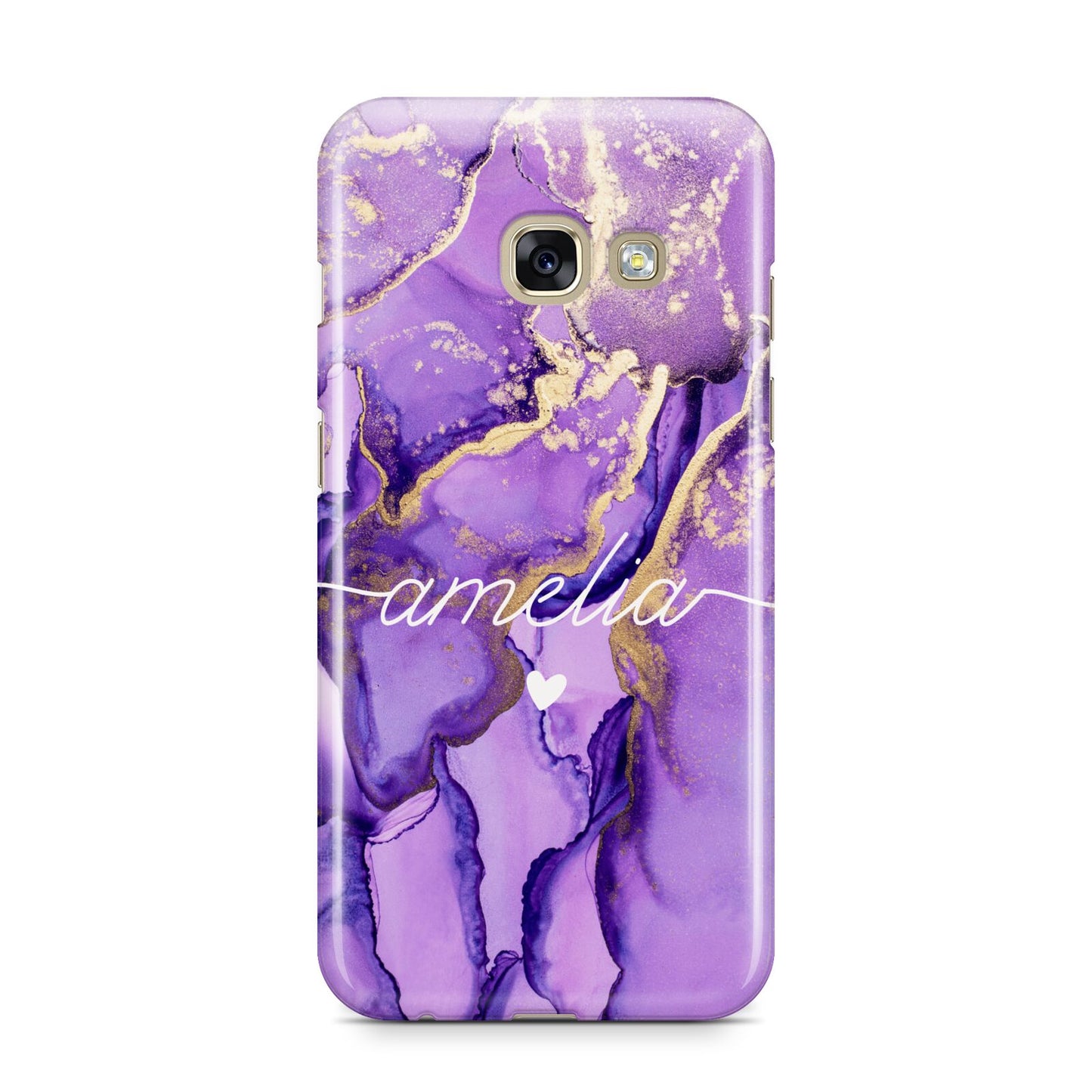 Purple Marble Samsung Galaxy A3 2017 Case on gold phone