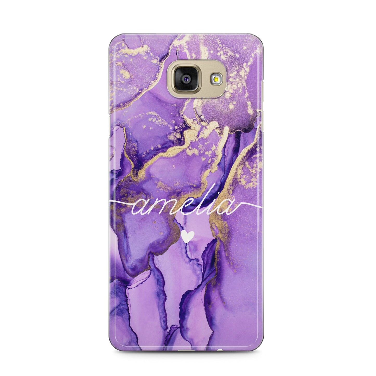 Purple Marble Samsung Galaxy A5 2016 Case on gold phone