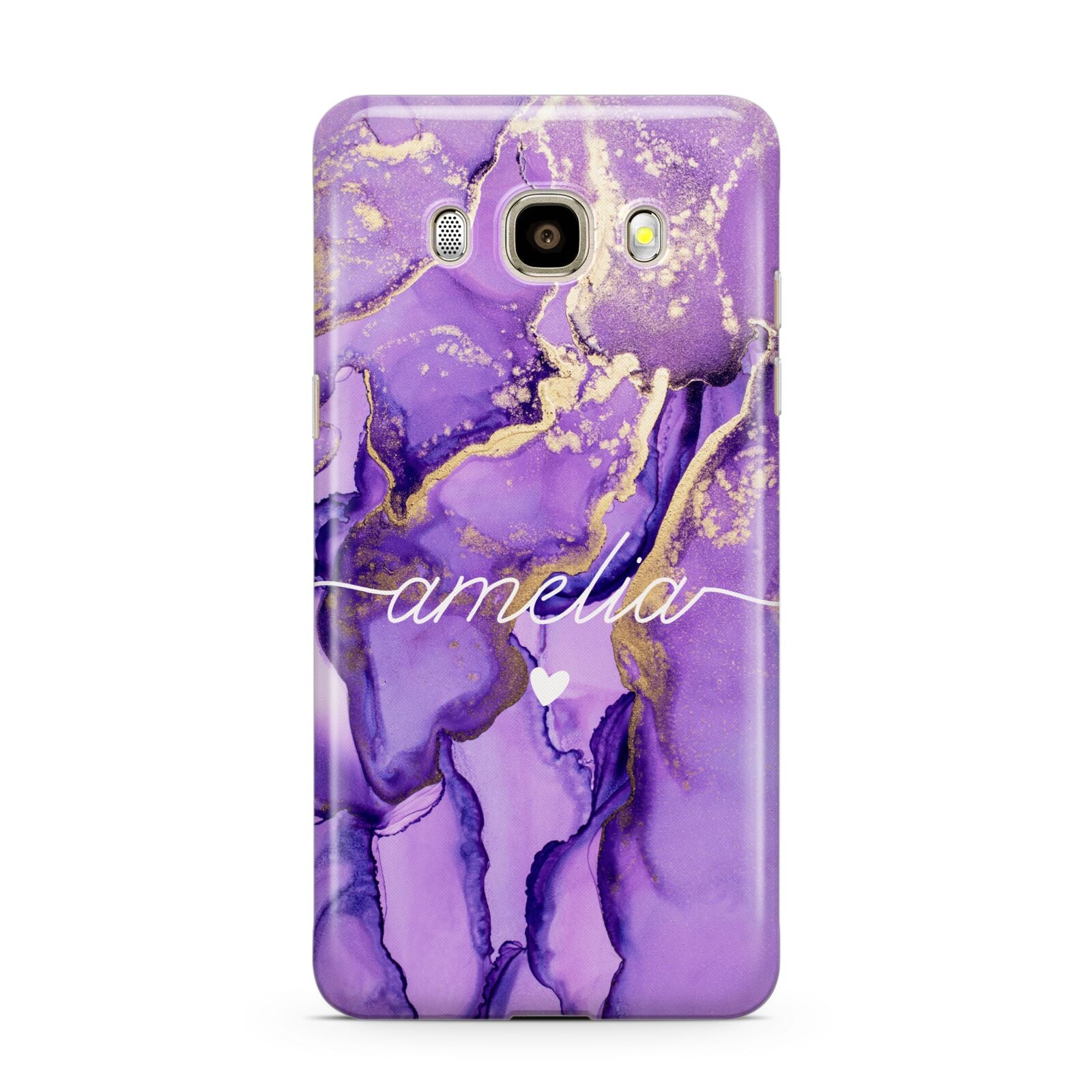 Purple Marble Samsung Galaxy J7 2016 Case on gold phone