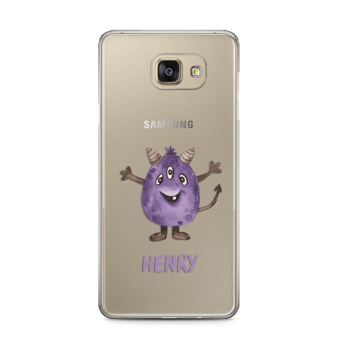 Purple Monster Custom Samsung Galaxy A5 2016 Case on gold phone