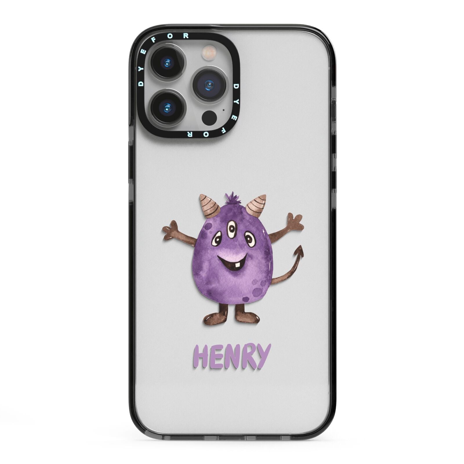 Purple Monster Custom iPhone 13 Pro Max Black Impact Case on Silver phone