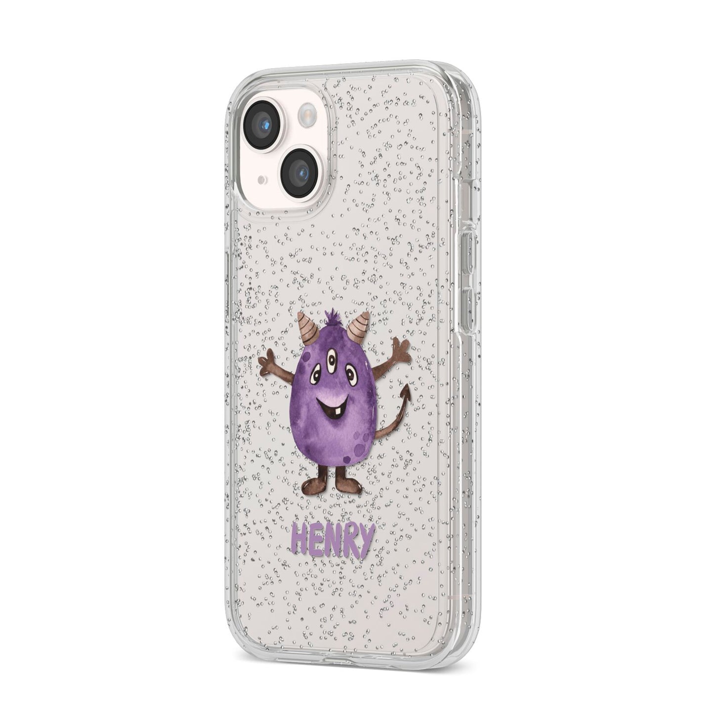 Purple Monster Custom iPhone 14 Glitter Tough Case Starlight Angled Image