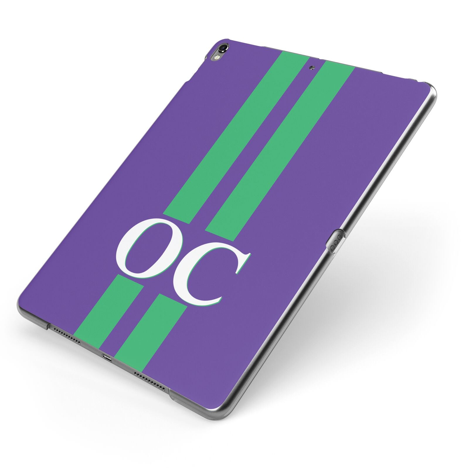 Purple Personalised Initials Apple iPad Case on Grey iPad Side View