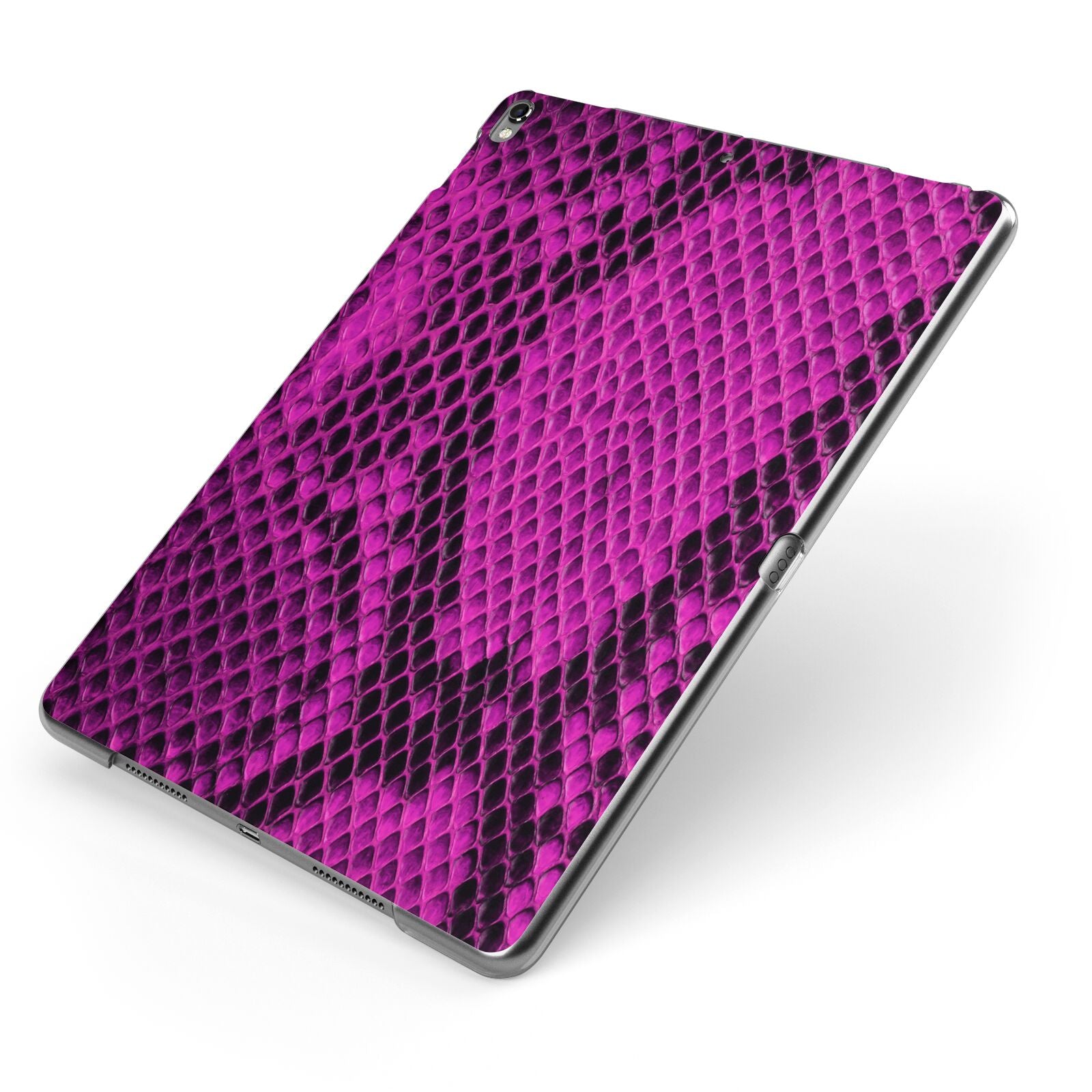 Purple Snakeskin Apple iPad Case on Grey iPad Side View