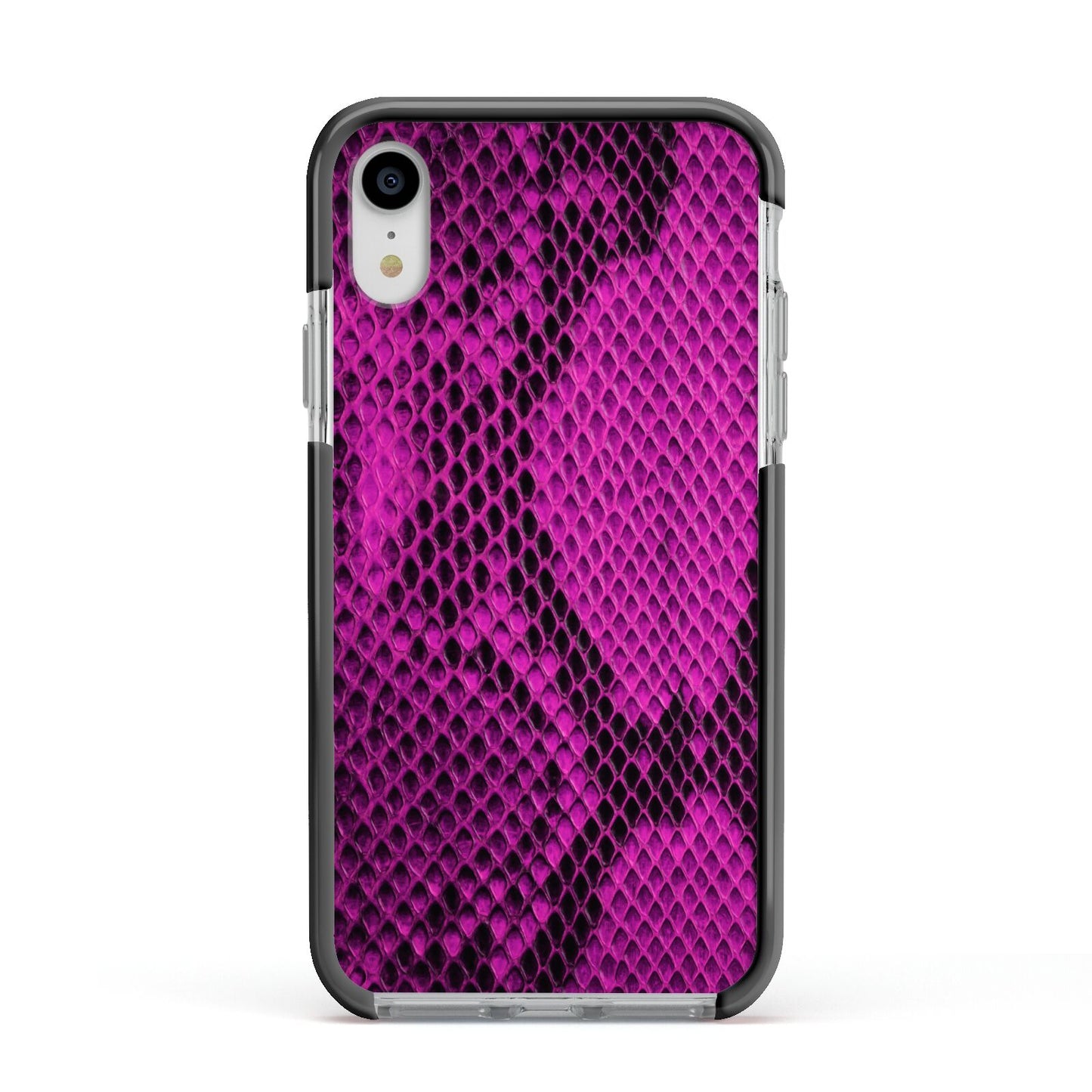 Purple Snakeskin Apple iPhone XR Impact Case Black Edge on Silver Phone