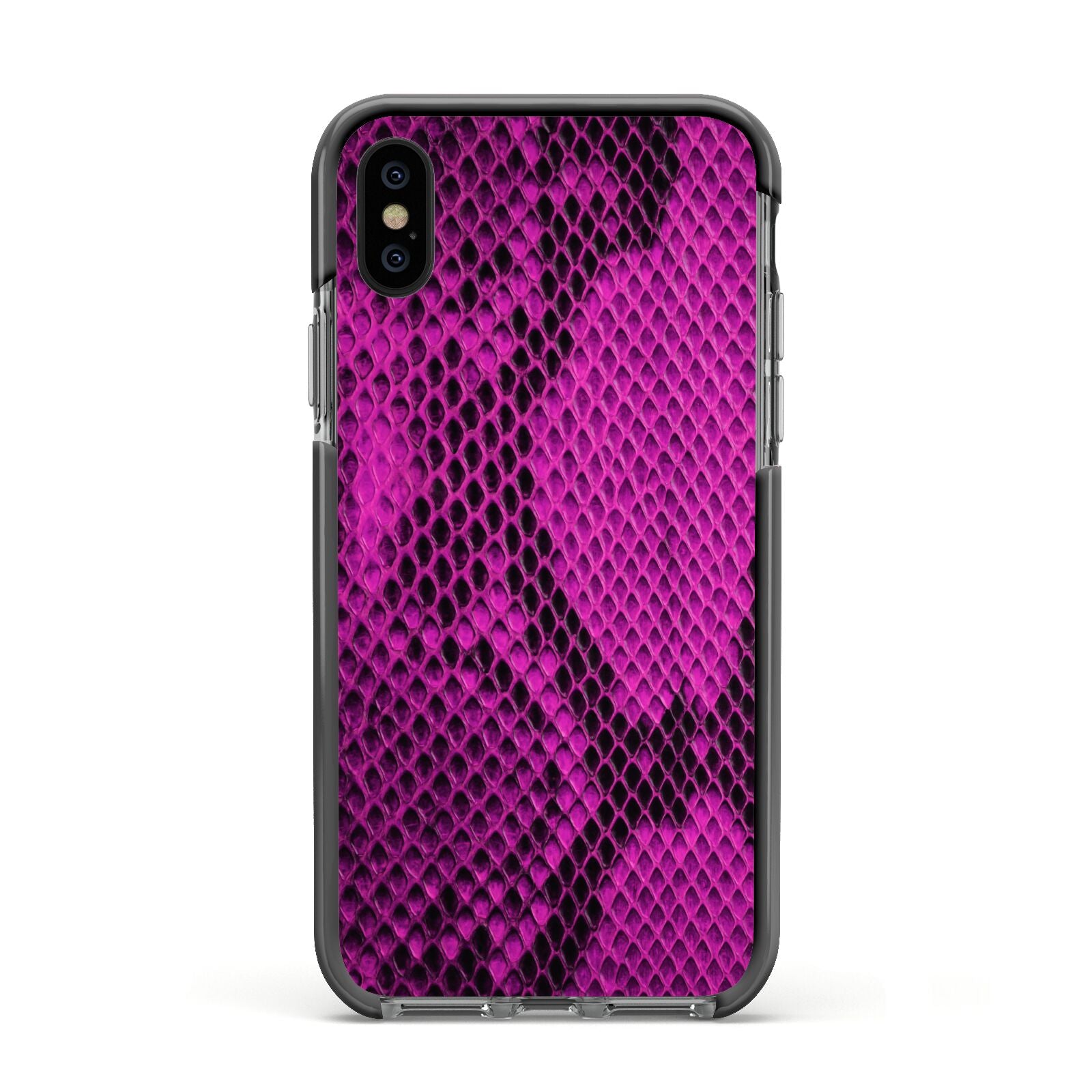 Purple Snakeskin Apple iPhone Xs Impact Case Black Edge on Black Phone