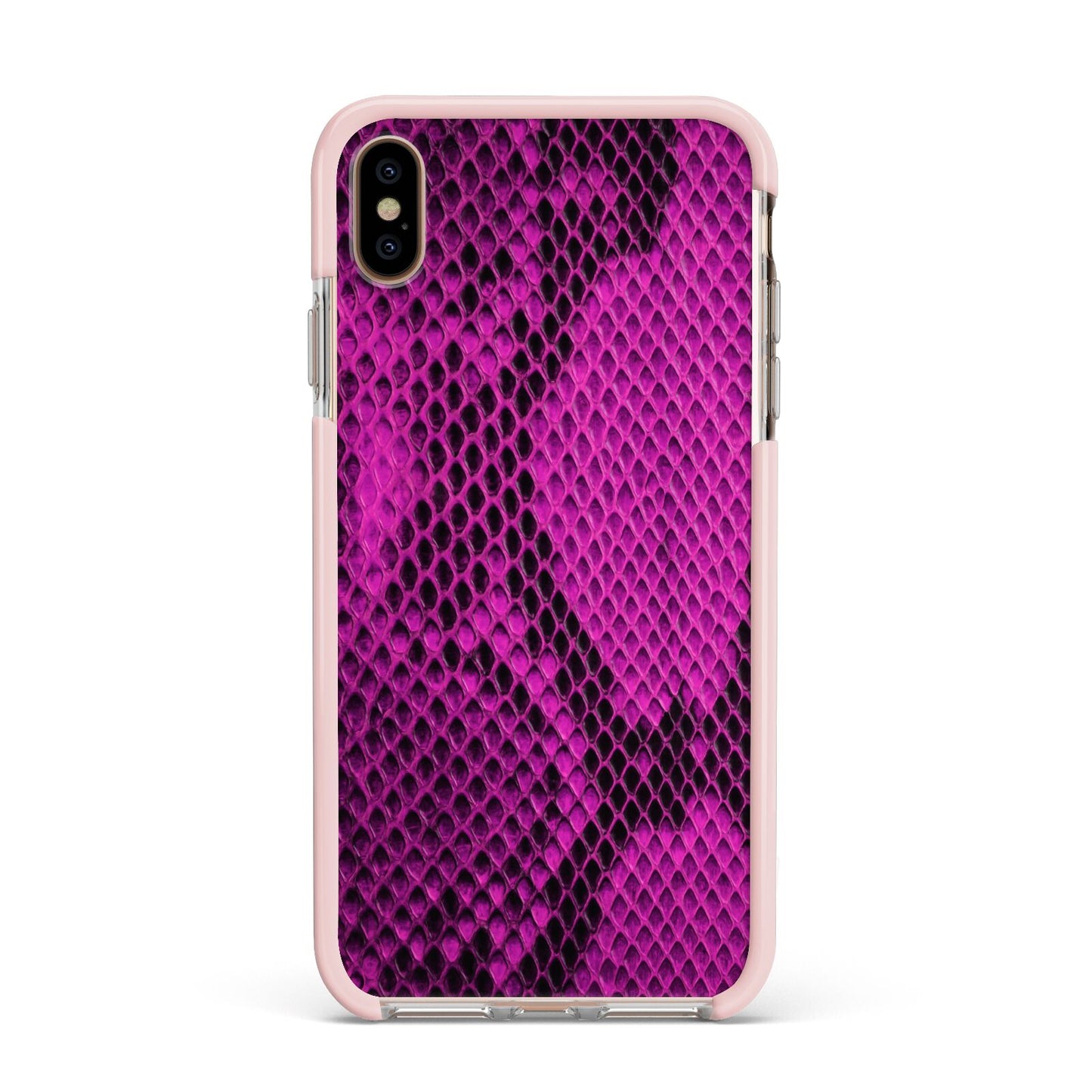 Purple Snakeskin Apple iPhone Xs Max Impact Case Pink Edge on Gold Phone