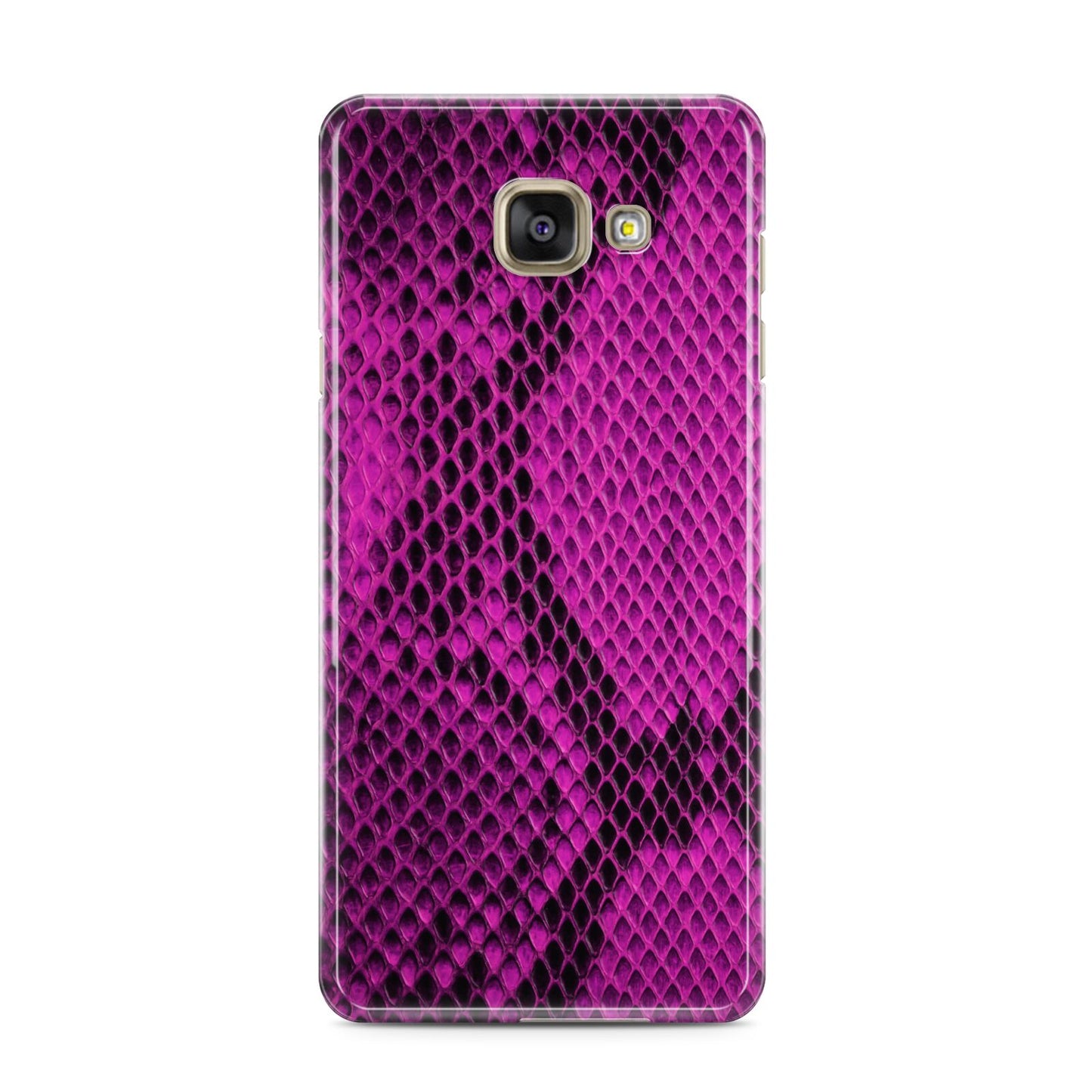 Purple Snakeskin Samsung Galaxy A3 2016 Case on gold phone