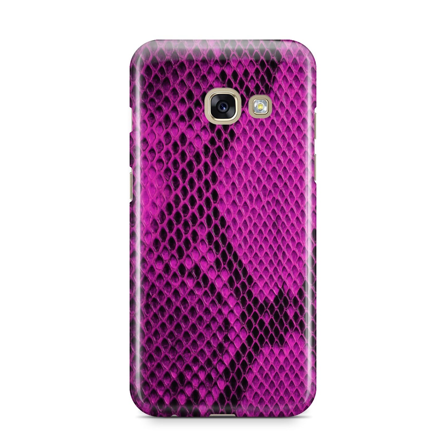 Purple Snakeskin Samsung Galaxy A3 2017 Case on gold phone