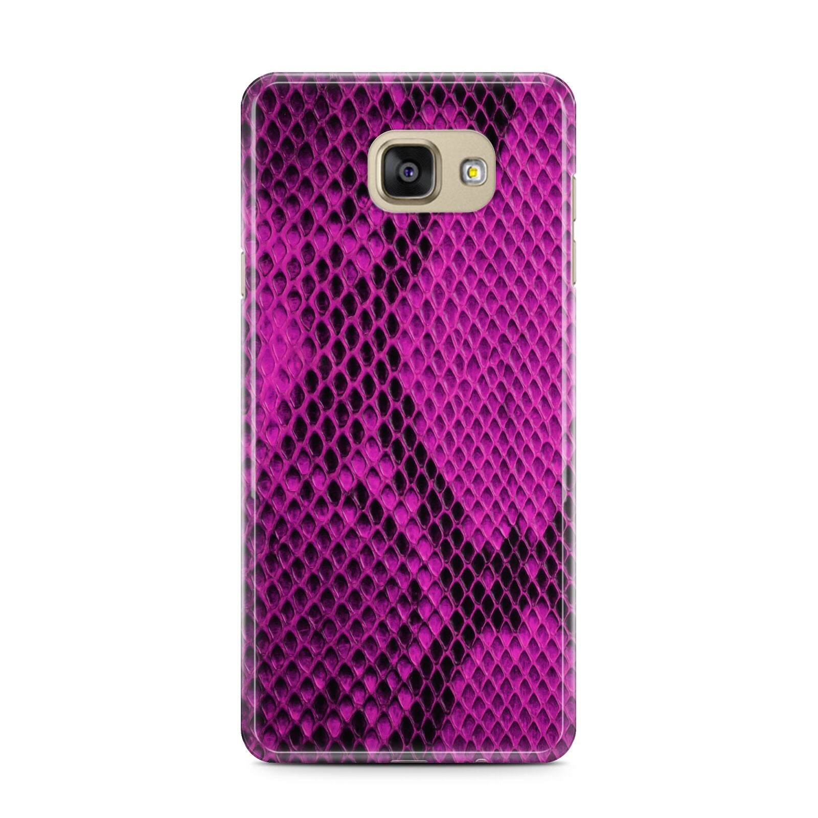 Purple Snakeskin Samsung Galaxy A7 2016 Case on gold phone