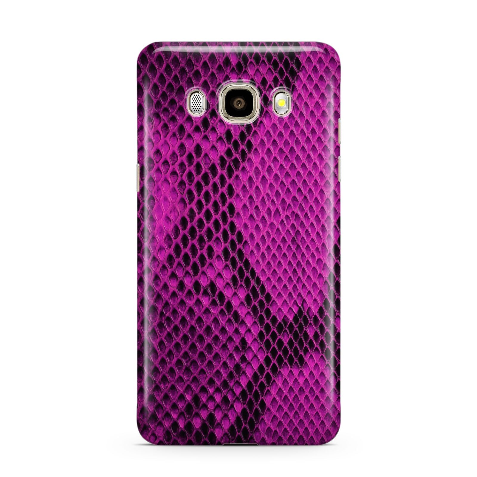 Purple Snakeskin Samsung Galaxy J7 2016 Case on gold phone